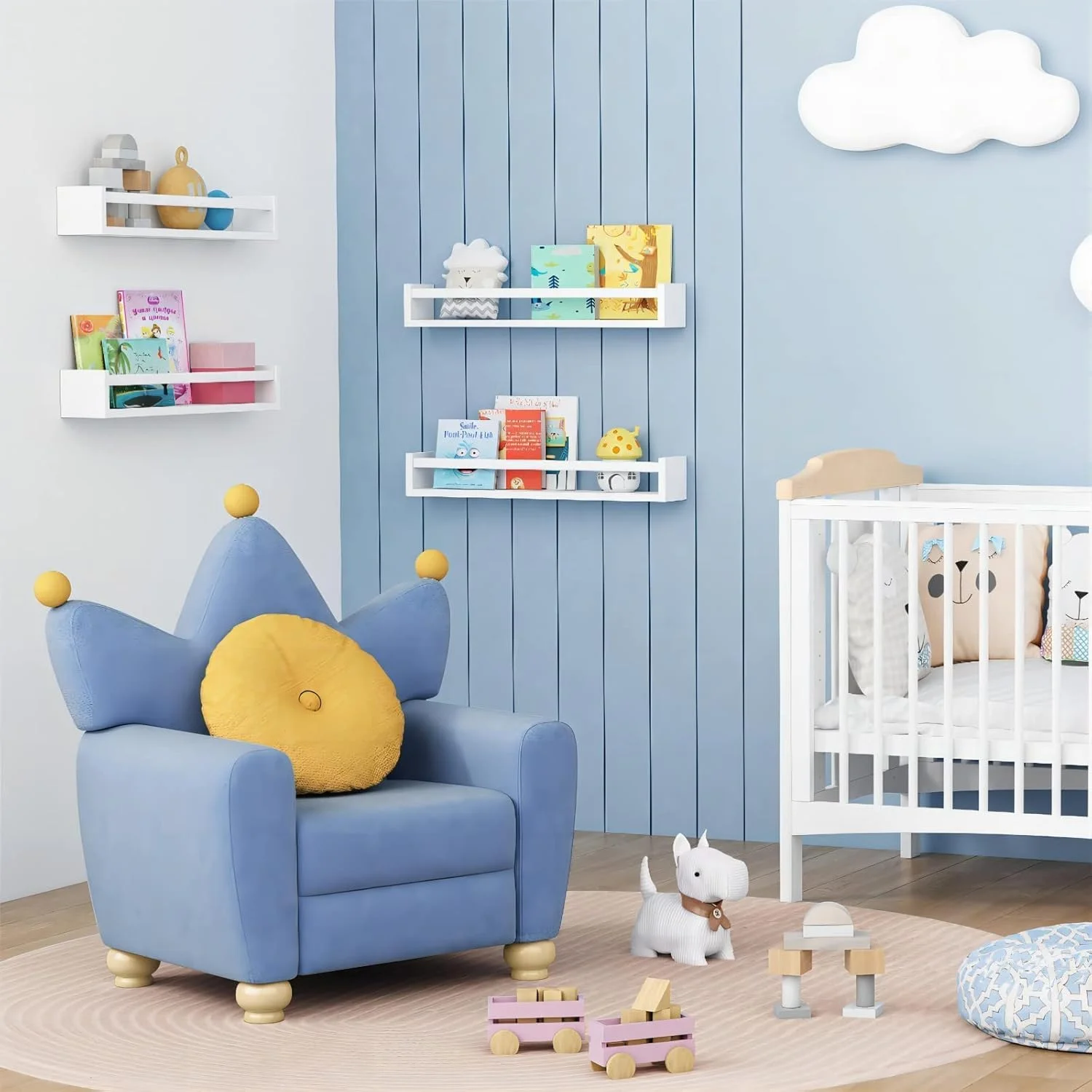 شلف کتاب شناور دیواری، قفسه کتاب دیواری شناور برای کودکان، قفسه کتاب کودکانه نصب شده روی دیوار برای اسباب بازی، کتاب، قاب عکس، قفسه آویز برای دکور اتاق نوزاد، 60x10x9 سانتی متر (بسته 4 عددی، سفید)