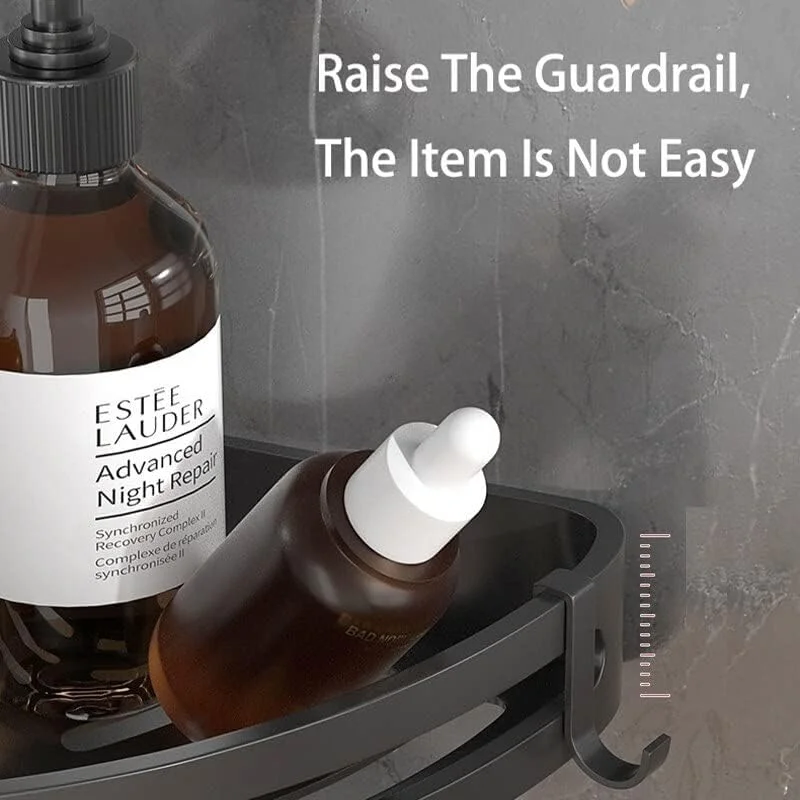 قفسه حمام آلومینیومی فضایی IBAMA، قفسه های دوش بدون نیاز به سوراخ کاری، قفسه گوشه ای برای نگهداری لوازم حمام (مثلثی-مشکی 01)