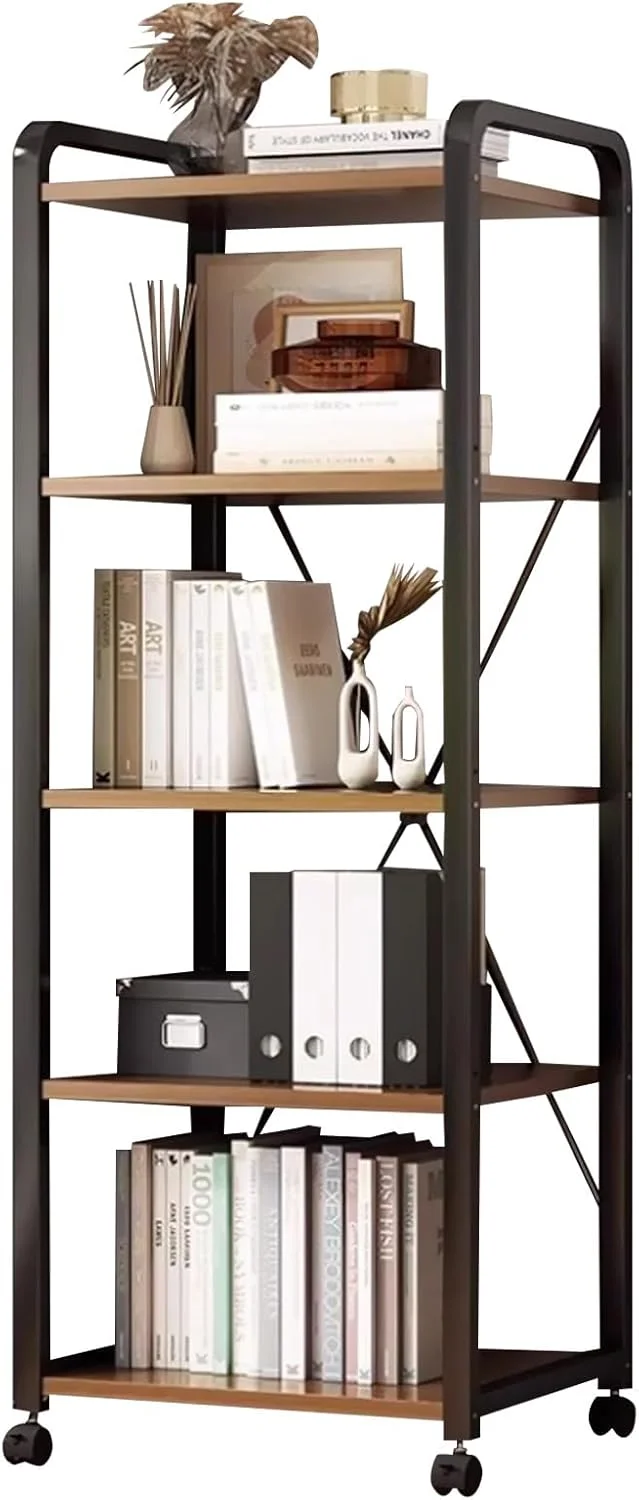 قفسه کتاب 5 طبقه Beauenty، کتابخانه بلند، سازمان دهنده قفسه اداری، قفسه کتاب مدرن برای اتاق نشیمن، اتاق خواب، دفتر کار خانگی، آشپزخانه، قهوه ای