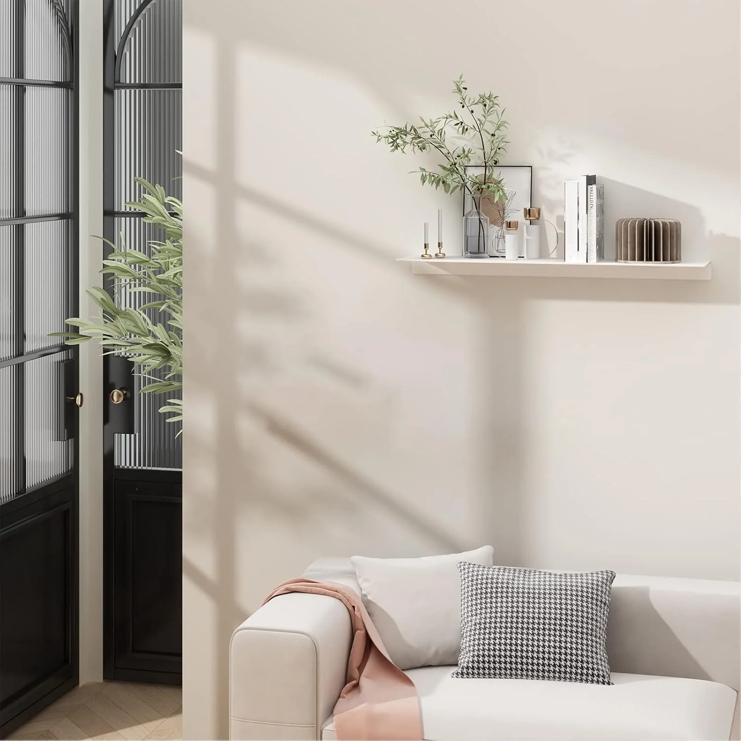 شلف شناور سفید Danpoo برای نگهداری دیواری، قفسه های فلزی دیواری برای اتاق نشیمن/حمام/آشپزخانه، اتاق خواب، قفسه نمایشگر 20 اینچی بلند برای کلکسیون ها، D004WH50