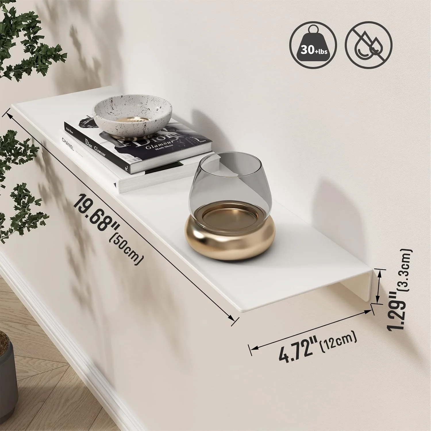 شلف شناور سفید Danpoo برای نگهداری دیواری، قفسه های فلزی دیواری برای اتاق نشیمن/حمام/آشپزخانه، اتاق خواب، قفسه نمایشگر 20 اینچی بلند برای کلکسیون ها، D004WH50