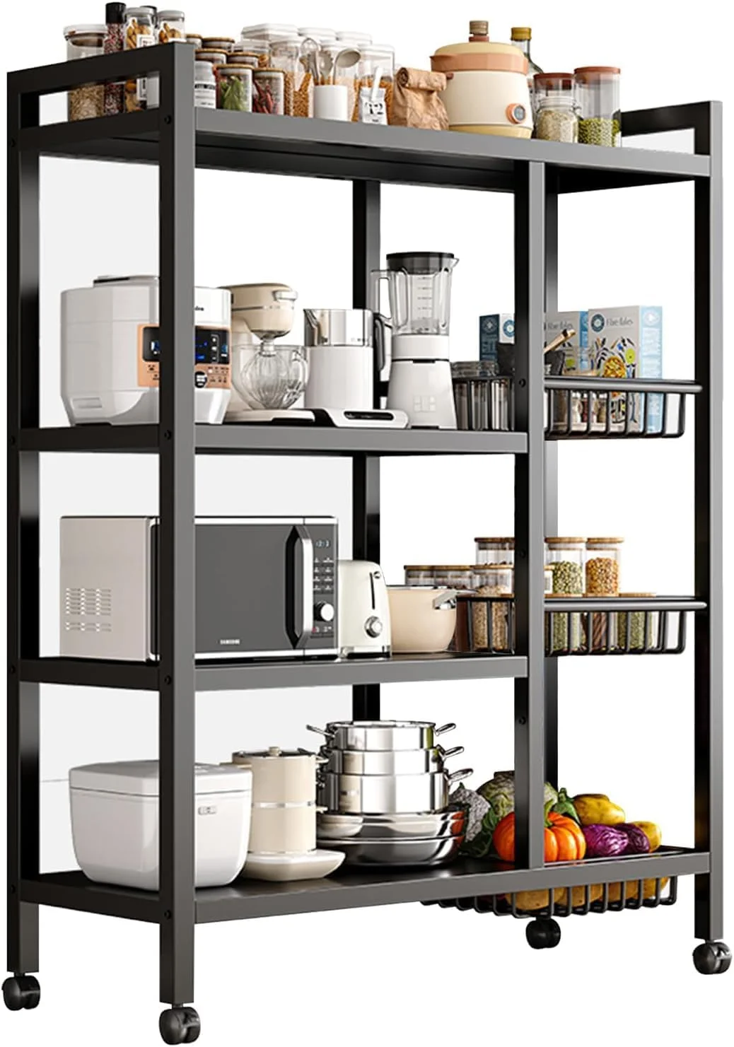 پایه مایکروویو Homarket با کابینت ذخیره سازی، قفسه نانوایی آشپزخانه، سازمان دهنده قفسه ادویه، پایه مایکروویو صرفه جویی در فضا، قفسه های ذخیره سازی، قفسه ذخیره سازی آشپزخانه (مشکی 4 طبقه#1)