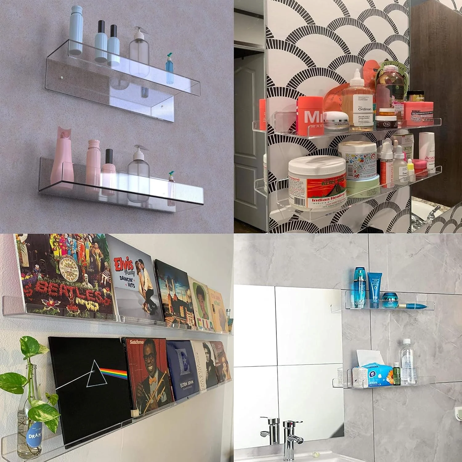 شلف های اکریلیک برای نگهداری دیواری، شلف های شناور 38 سانتی متری، قفسه کتاب شناور دیواری، قفسه های نمایشگر، سازمان دهنده برای اتاق خواب، اتاق نشیمن، حمام، دکوراسیون آشپزخانه (2 عدد، شفاف)