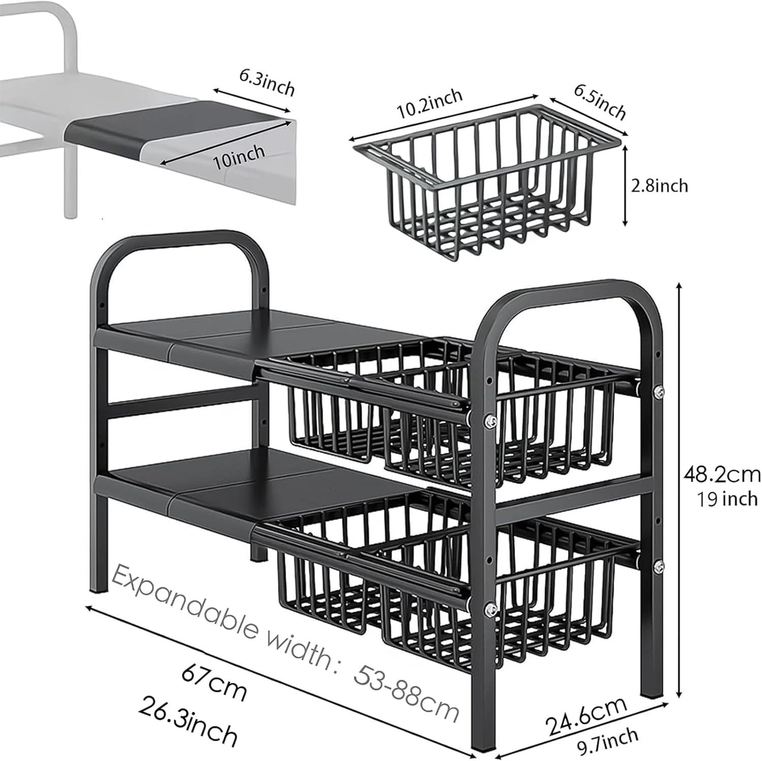 ارگانایزر زیر سینک، قفسه کابینت 2 طبقه قابل گسترش، قفسه ذخیره سازی زیر حمام با 4 پنل جداشدنی و 4 سبد، چند منظوره برای آشپزخانه، حمام، نگهداری کفش (4 پنل 4 سبد)