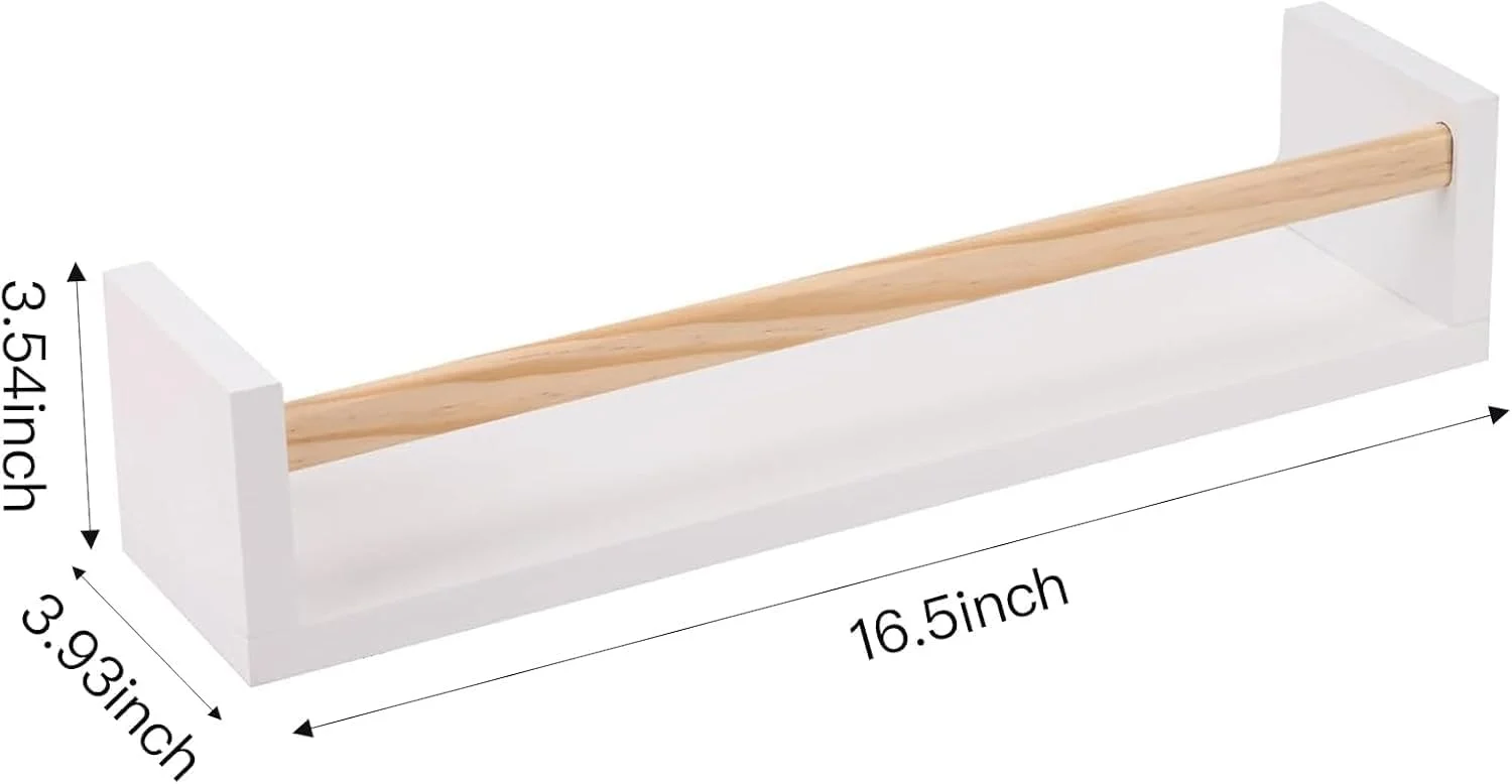 قفسه کتاب کودک، قفسه های شناور 42 سانتی متری دیواری، ست 3 عددی، قفسه کتاب برای اتاق خواب، دکوراسیون اتاق کودک (سفید و چوب طبیعی)