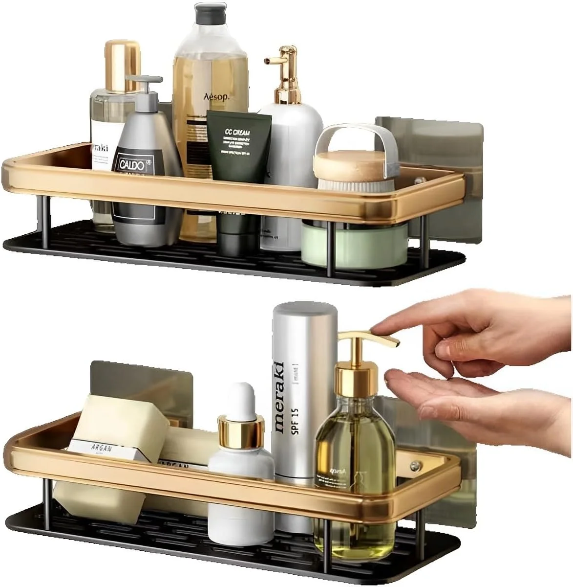 بسته 2 عددی قفسه نظم دهنده استیل ضد زنگ و ضد زنگ زدگی Beauenty، قفسه دیواری مدرن دوتایی، قفسه سازماندهی لوازم جانبی حمام