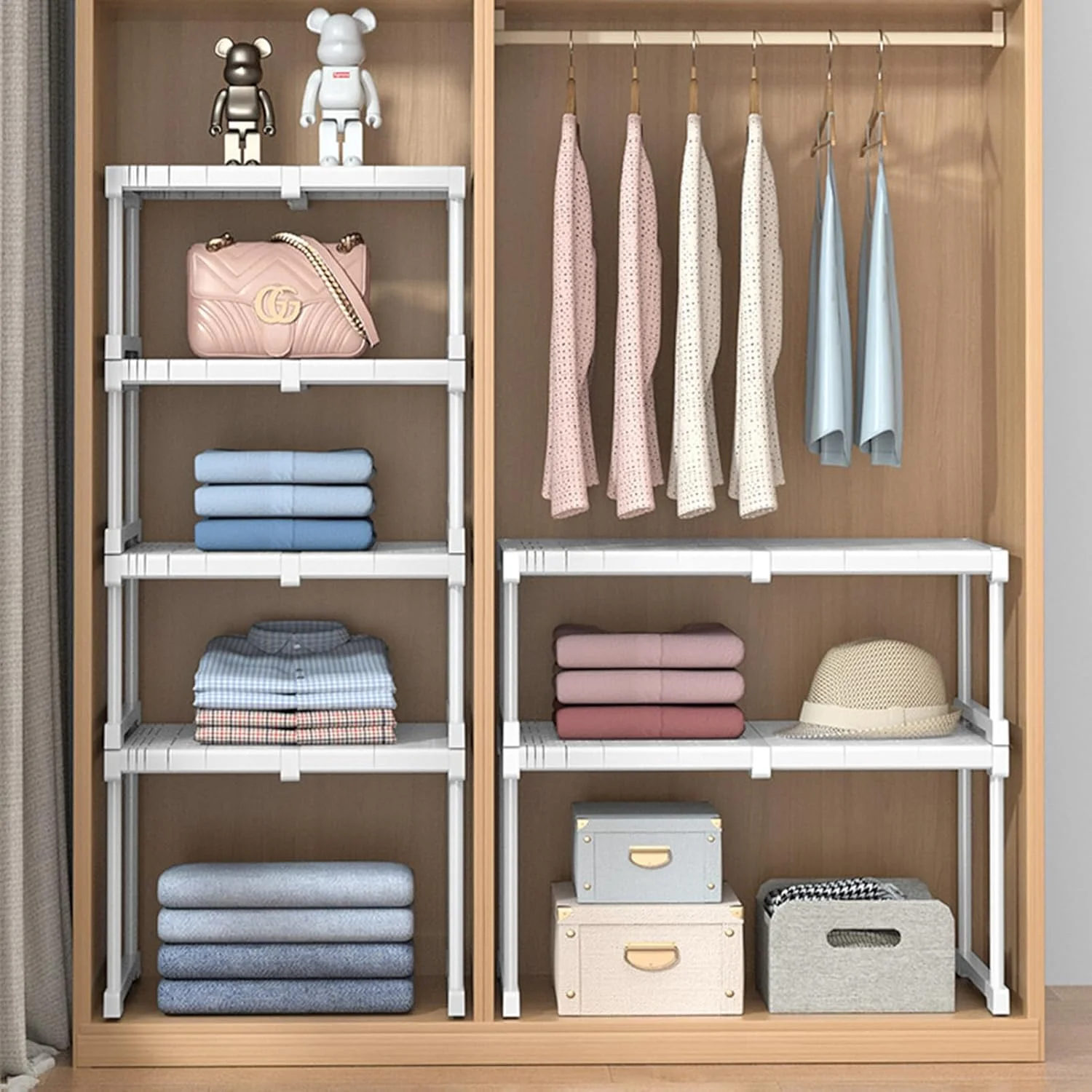 قفسه کشویی قابل گسترش کمد ANTOLE، قفسه ذخیره سازی قابل انباشت، سازمان دهنده قابل تنظیم، جداکننده DIY، جداکننده کابینت برای کمد لباس، کابینت، آشپزخانه، حمام (2 بسته)