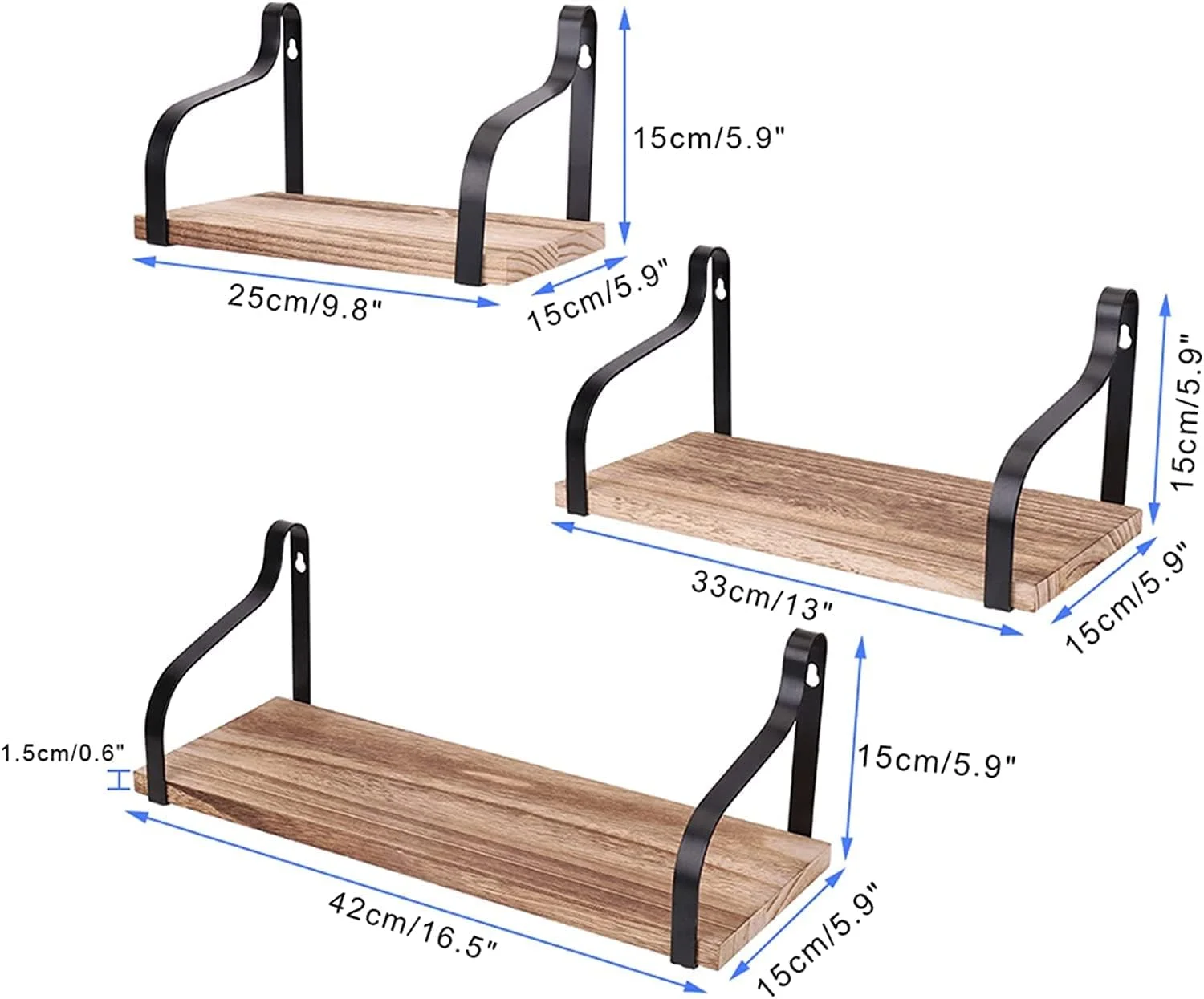 شلف دیواری شناور مدل مدلا: ست 3 تایی شلف کنج چوبی، شلف ذخیره سازی آشپزخانه، شلف دیواری تزئینی حمام برای دکوراسیون اتاق نشیمن و اتاق خواب منزل