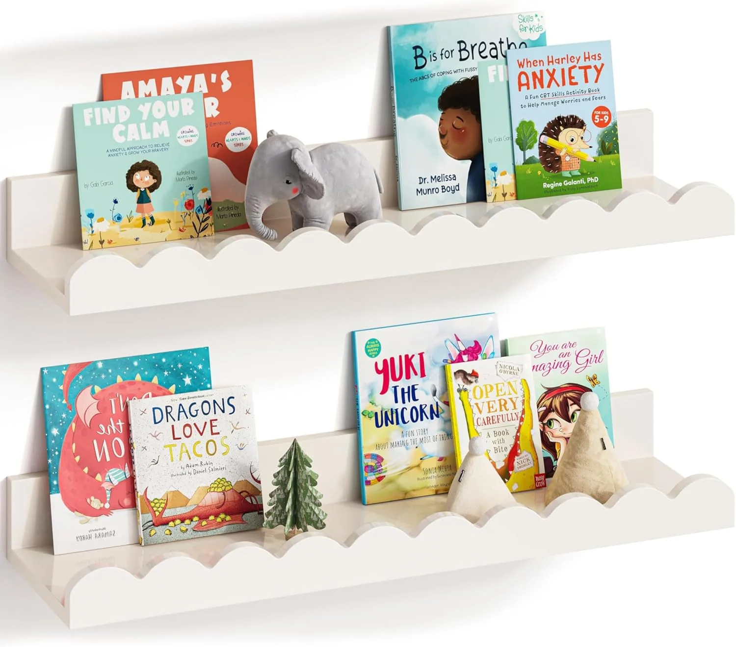 ست 2 عددی شلف کتاب کودک KASTWAVE، شلف های شناور دیواری دالبری برای اتاق کودک، دکوراسیون اتاق نوزاد، قفسه کتاب صرفه جویی در فضا برای اتاق خواب (40x11x3.5cm)