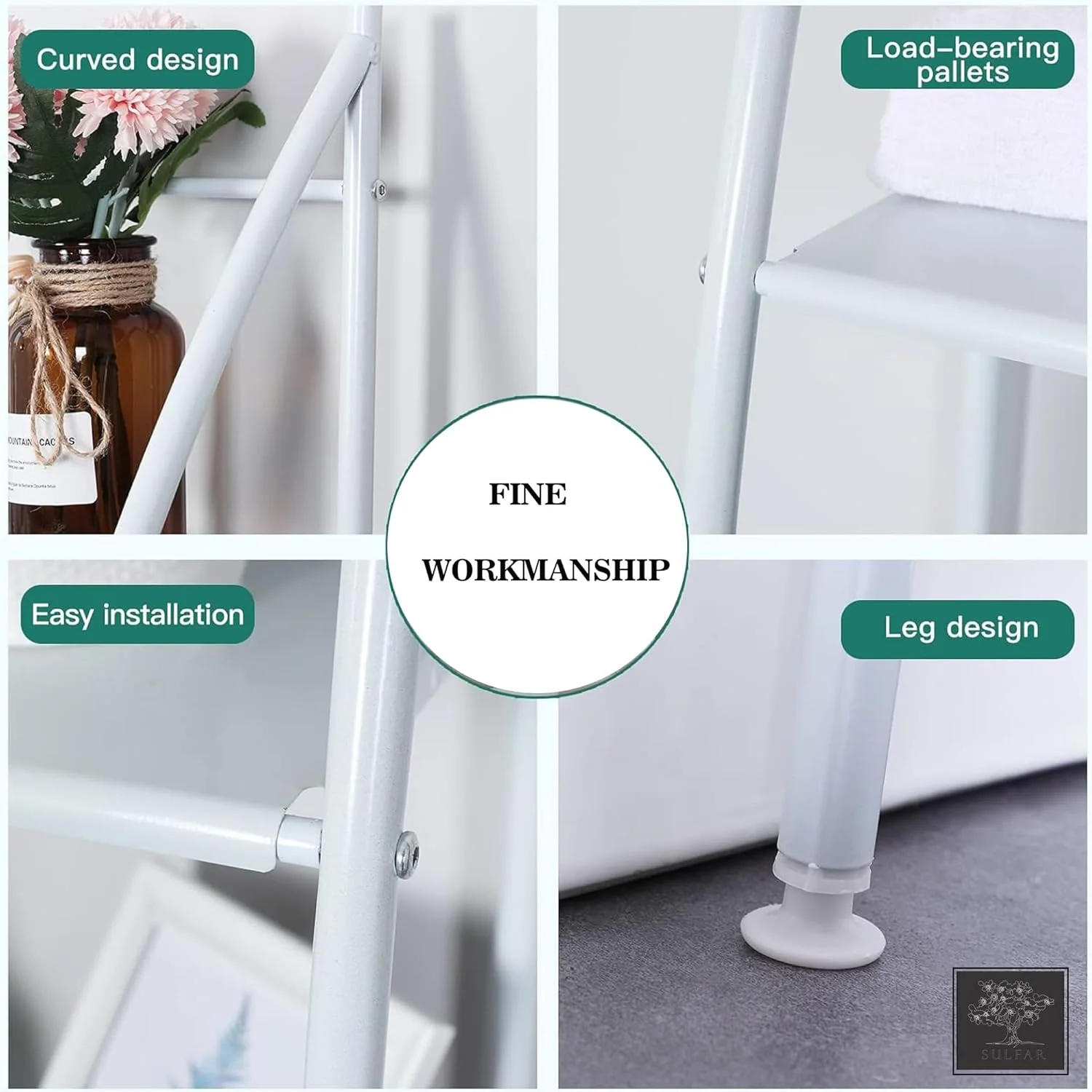 قفسه 3 طبقه ذخیره سازی حمام Sulfar، قفسه سازمان دهنده توالت بدون نیاز به سوراخ کاری، قفسه حمام با مونتاژ آسان برای توالت و لباسشویی، قفسه چند منظوره (سفید)