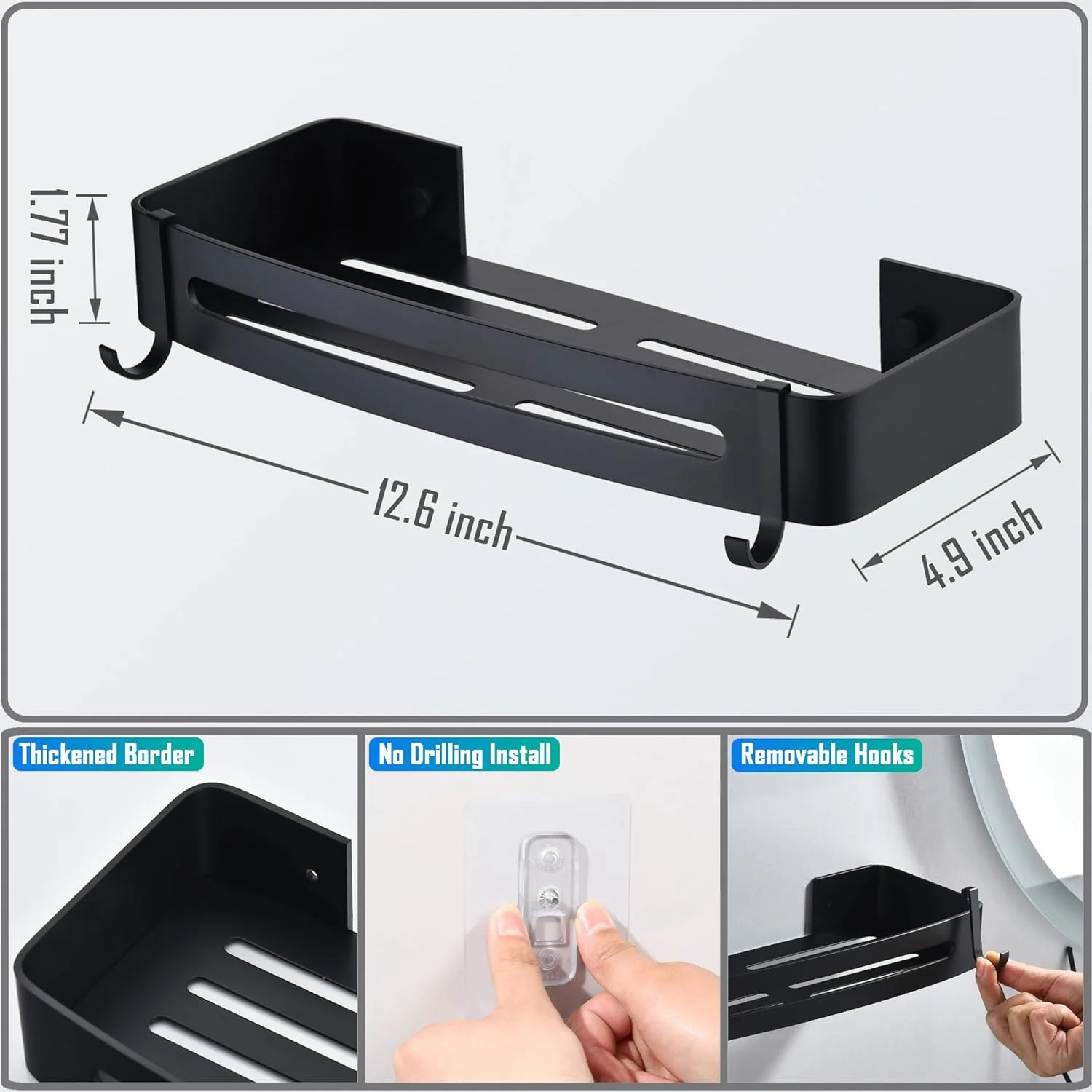 قفسه حمام مشکی Maifey، قفسه حمام دیواری آلومینیومی بدون نیاز به سوراخ کاری، سبد دوش حمام، قفسه نگهداری حمام، سرورهای دوش چسبی بادوام و ضد زنگ (2 طبقه)