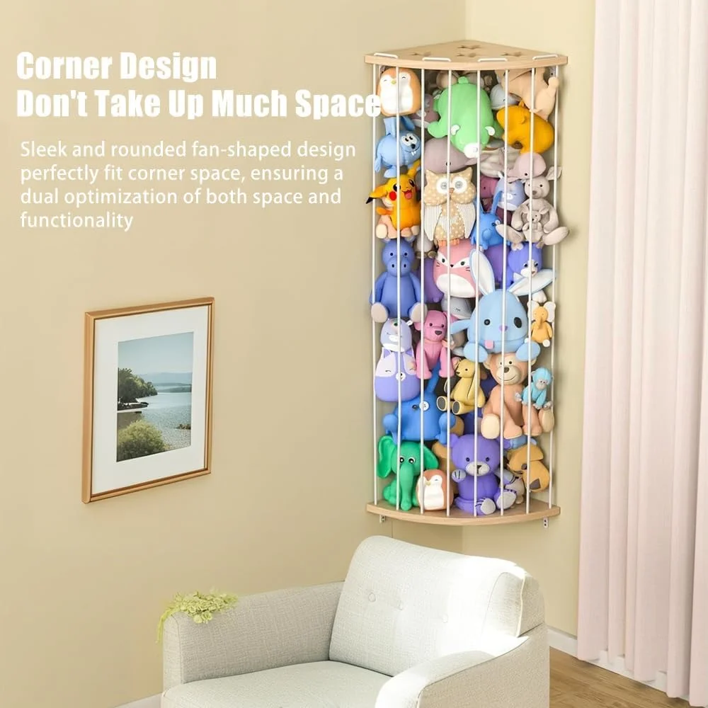 نگهدارنده اسباب بازی های پولیشی گوشه ای چوبی Masroo با طرح ستاره، قفسه آویز قابل تنظیم برای نگهداری اسباب بازی های پولیشی، مناسب اتاق بازی، اتاق خواب و اتاق کودک