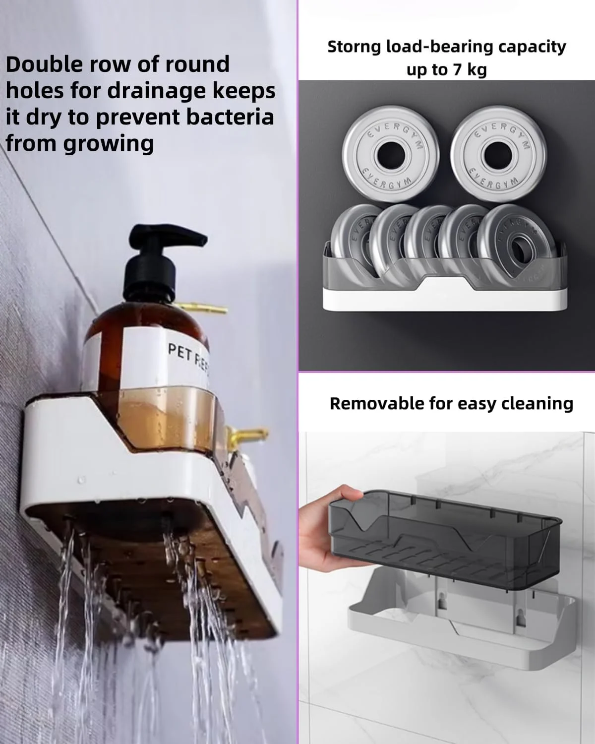 شلف نظم دهنده حمام - سبد دوش با قلاب چسبی، سازمان دهنده بدون نیاز به سوراخکاری برای شامپو و لوازم بهداشتی، ذخیره سازی صرفه جویی در فضا برای حمام و آشپزخانه، 2 عددی