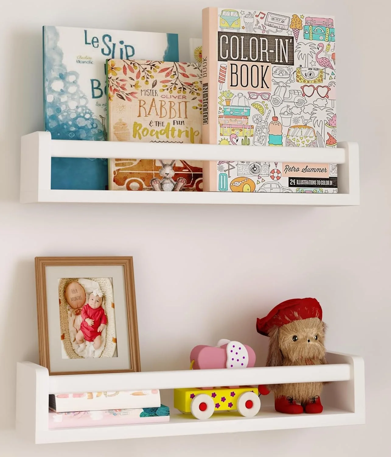 قفسه کتاب شناور U-HOOME برای دیوار، قفسه کتاب کودک 16.5 اینچی برای اتاق خواب، قفسه کتاب برای اتاق کودکان، قفسه کتاب چوبی، قفسه های دیواری برای نگهداری کتاب، اسباب بازی و دکور (سفید1)