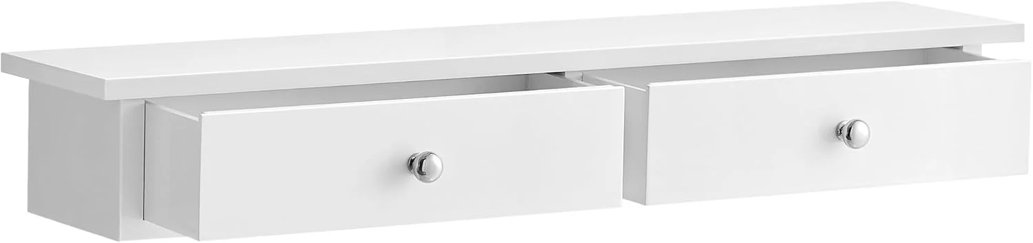 شلف دیواری SONGMICS، شلف شناور با 2 کشو، تحمل وزن تا 15 کیلوگرم، 15 × 65 × 10 سانتی متر، برای راهرو، اتاق نشیمن، دفتر کار، نصب آسان، صرفه جویی در فضا، سبک مدرن، سفید LWS65WT