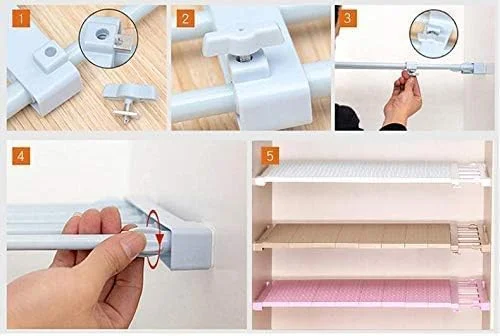 قفسه پارتیشن لایه ای قابل تنظیم، سازمان دهنده ذخیره سازی قابل گسترش، قفسه ذخیره سازی کمد لباس، قفسه پارتیشن لایه ای کشویی کابینت بدون میخ، سفید