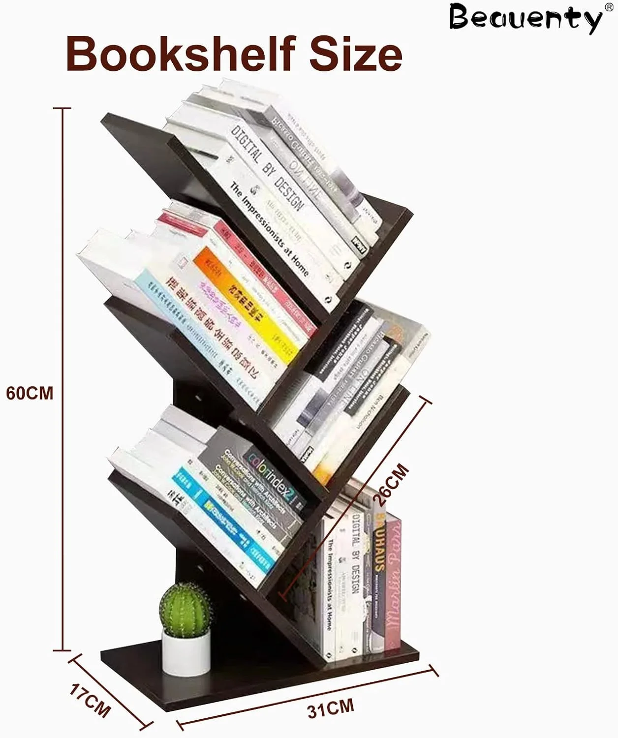 قفسه کتاب درختی رومیزی Beauenty، قفسه نمایشگر 5 طبقه، قفسه کتاب چوبی برای خانه/مدرسه/کتاب/مجله/دفتر/میز مطالعه/اتاق خواب (قهوه ای)