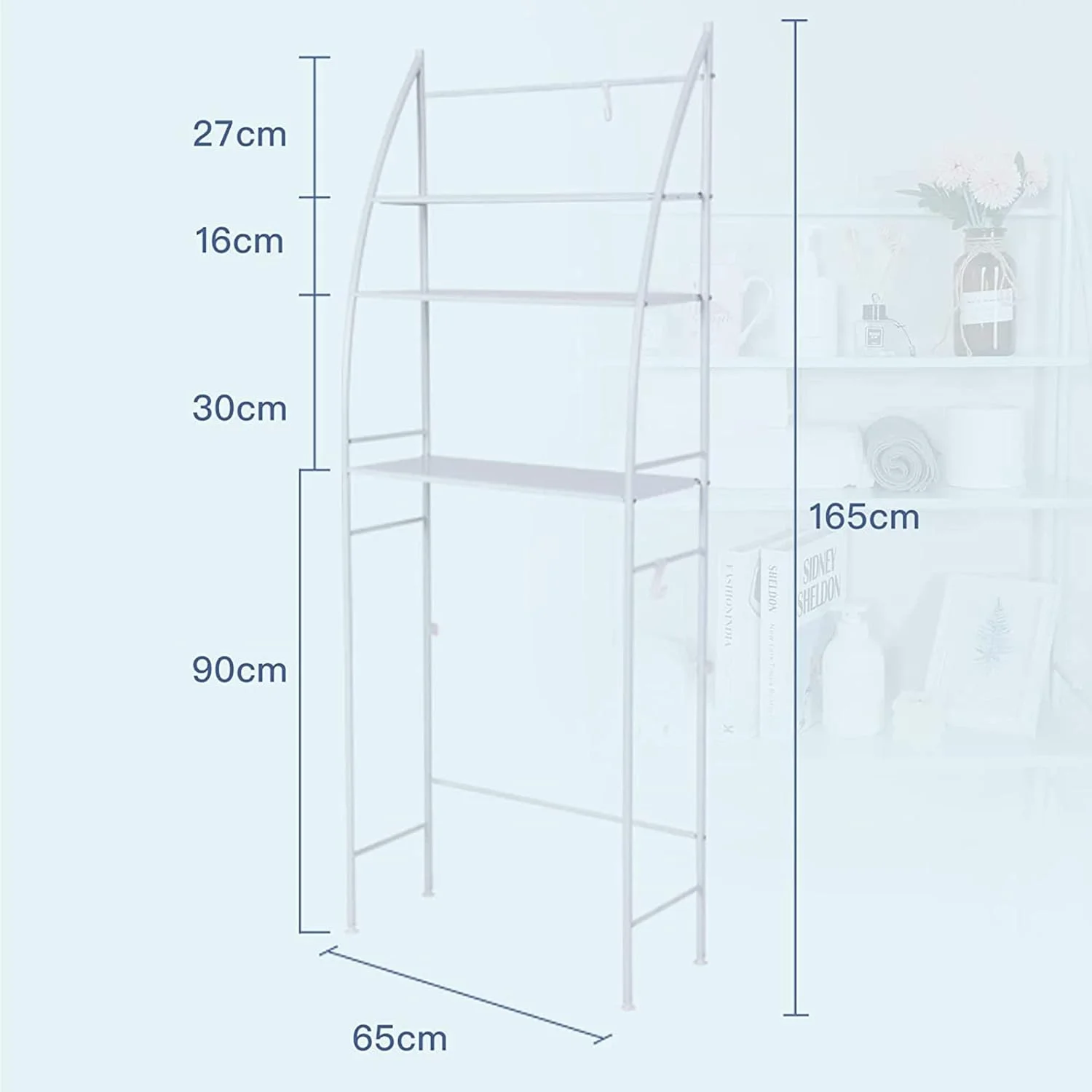 قفسه ذخیره سازی ماشین لباسشویی Sulfar | قفسه حمام 3 طبقه | سازمان دهنده صرفه جویی در فضا توالت | مونتاژ آسان، بدون نیاز به سوراخ کاری | سفید 25x65x166 سانتی متر