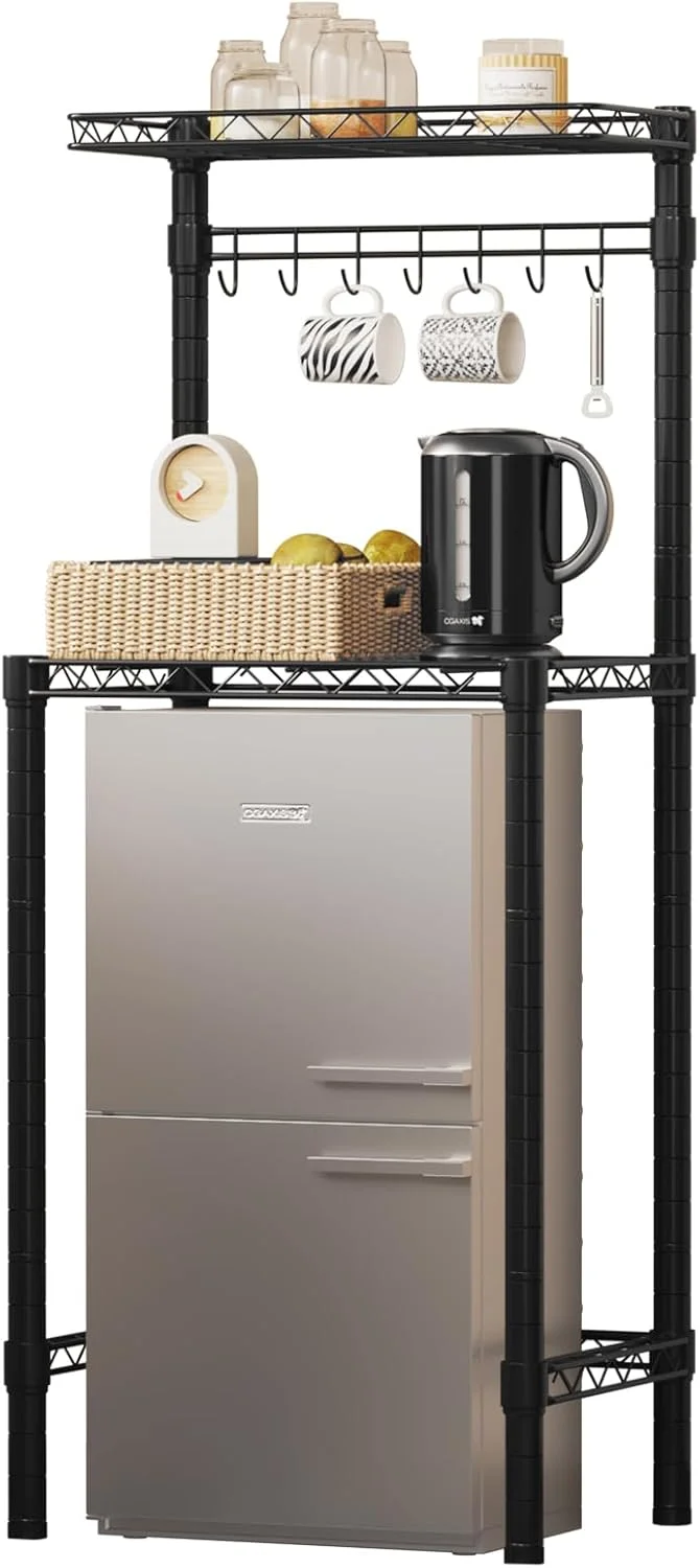 قفسه ذخیره سازی مایکروویو Solerconm دو طبقه، استند مایکروویو، قفسه فلزی قابل تنظیم با 7 قلاب، قفسه نانوایی چند منظوره میز بار قهوه برای آشپزخانه، دفتر، خوابگاه، اتاق خواب