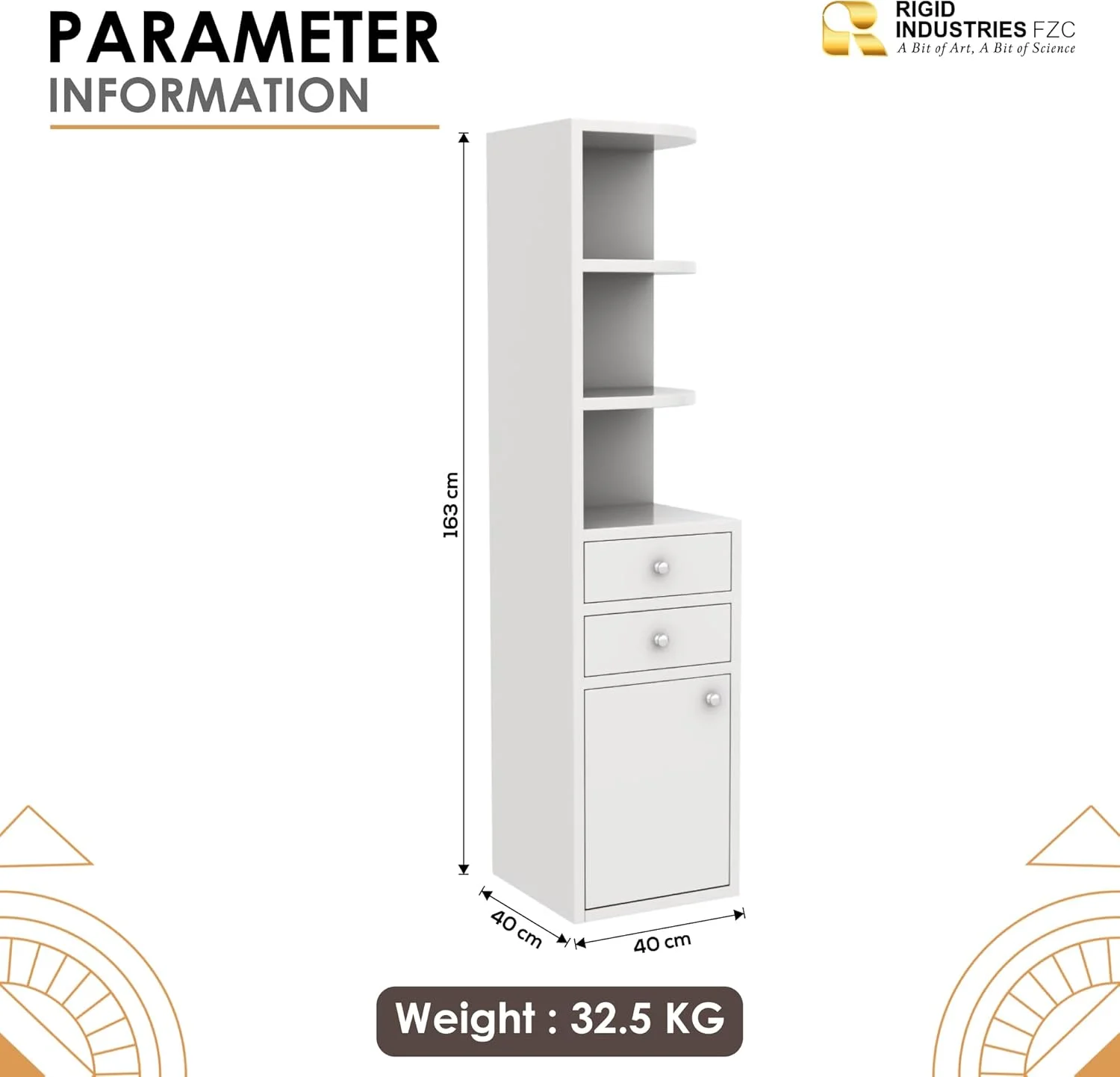 کابینت گوشه ای چوبی RIGID، کابینت انباری ایستاده با 2 کشو و 3 قفسه | قفسه کتاب | مبلمان اداری خانگی