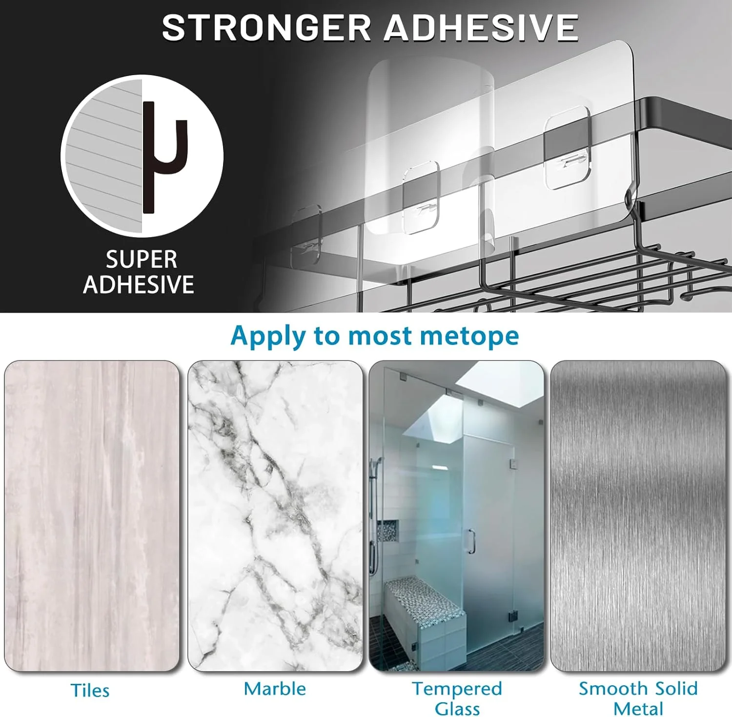 قفسه نظم دهنده و نگهدارنده لوازم حمام Moforoco، سبد قفسه حمام مشکی خود چسب، دکوراسیون و سازمان دهنده دیواری داخلی حمام خانه و مزرعه، لوازم جانبی RV، لوازم ضروری آپارتمان