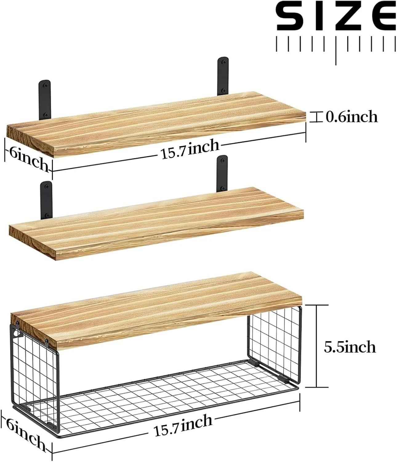 قفسه های حمام MostNow بالای توالت با سبد ذخیره سازی، قفسه های دیواری شناور حمام برای سازماندهی خانه و دکوراسیون دیوار، قفسه های حمام/آشپزخانه/اتاق نشیمن، چوب طبیعی (چوب طبیعی)