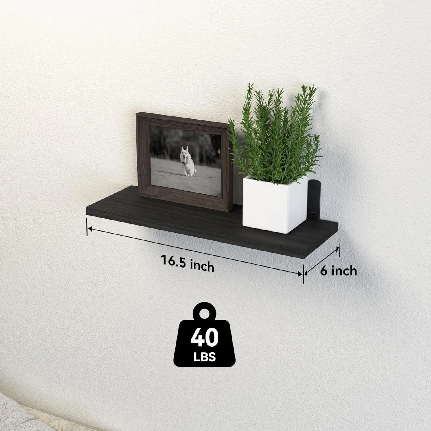 THE WHITE SHOP ست 3 تایی شلف های شناور چوبی، شلف های دیواری، برای حمام، اتاق خواب، نگهداری در اتاق نشیمن (رنگ: مشکی)