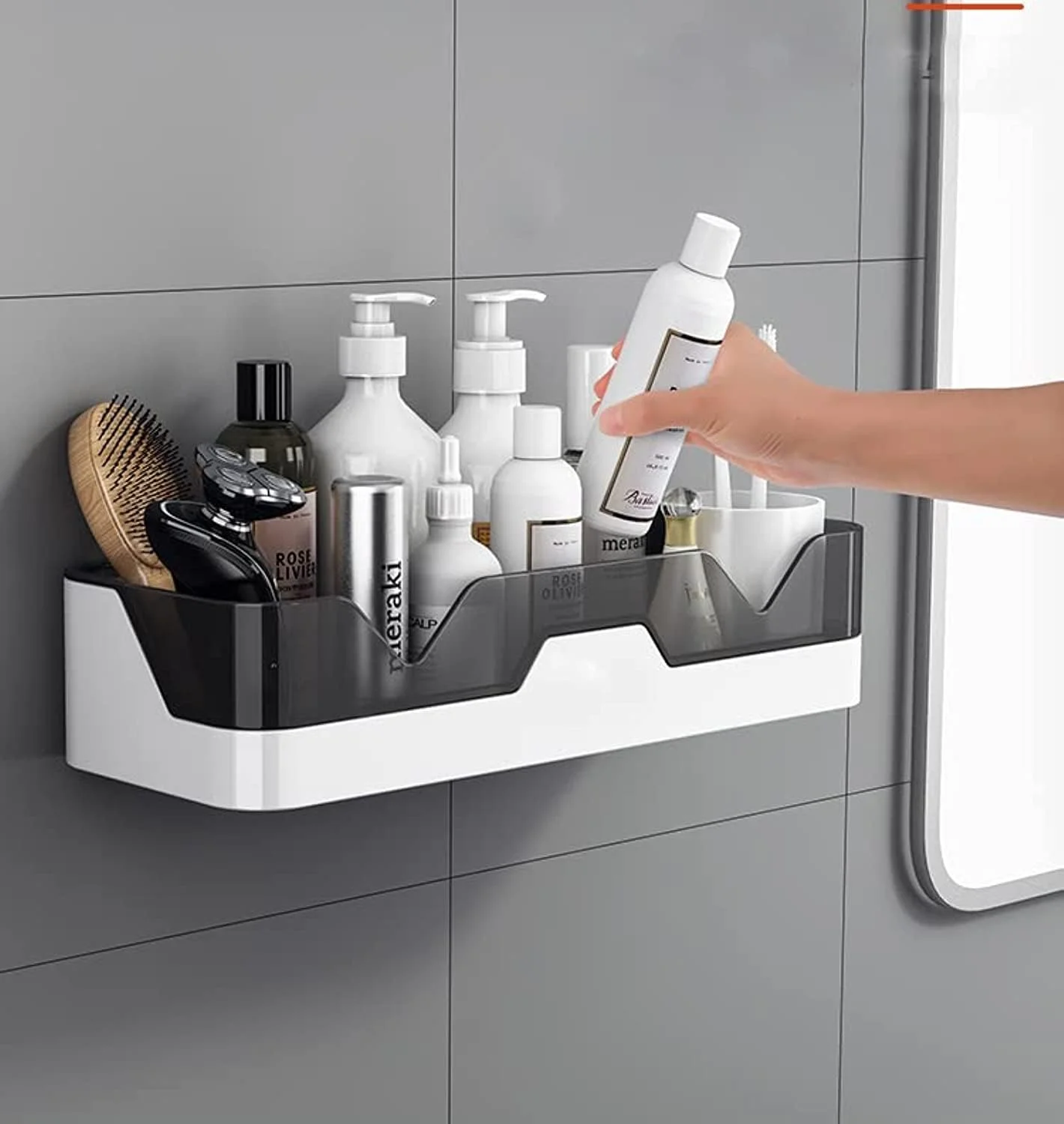 شلف حمام چسبی برای حمام: شلف دیواری با کیفیت عالی - بدون نیاز به دریل کاری، سازمان دهنده گوشه ای حمام - ارتقا یافته برای نگهداری در آشپزخانه، ضد زنگ - 1 عدد