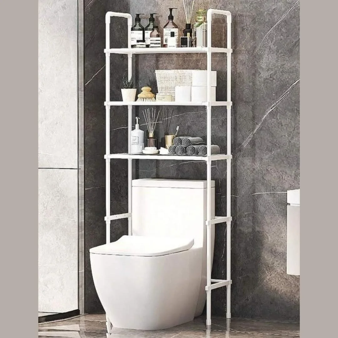 قفسه ذخیره سازی حمام MB®، قفسه سازمان دهنده بامبو بالای توالت، بادوام، سبک وزن، صرفه جویی در فضای توالت ایستاده با 3 طبقه قفسه قابل تنظیم (سفید)