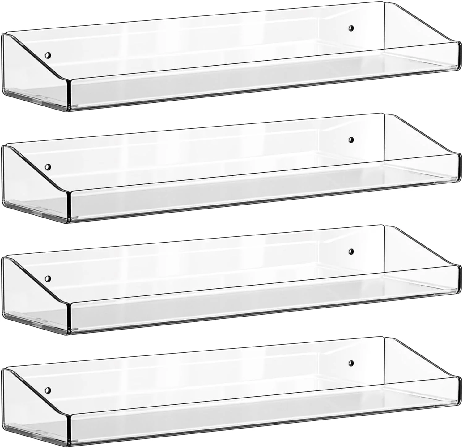 بسته 4 عددی شلف اکریلیک TERRIFI برای دیوار حمام، چسبی بدون نیاز به سوراخکاری، سازمان دهنده دیواری 15 اینچی برای لگو، اکشن فیگور، کلکسیون، لوازم آرایشی، عطر، قفسه کتاب نامرئی