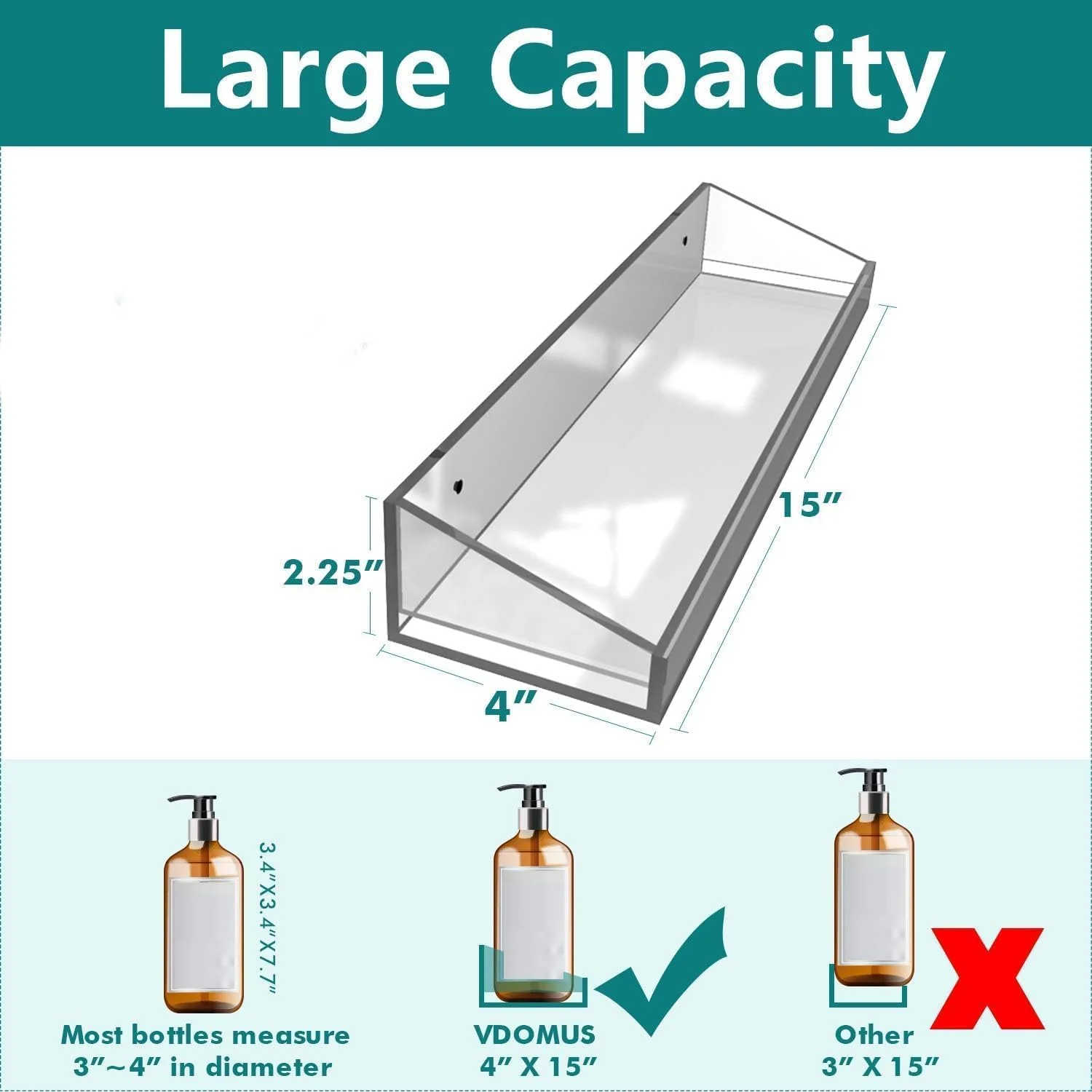 بسته 4 عددی شلف اکریلیک TERRIFI برای دیوار حمام، چسبی بدون نیاز به سوراخکاری، سازمان دهنده دیواری 15 اینچی برای لگو، اکشن فیگور، کلکسیون، لوازم آرایشی، عطر، قفسه کتاب نامرئی