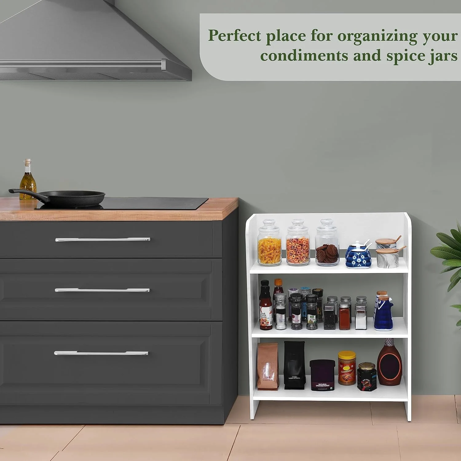 قفسه ذخیره سازی 3 طبقه ABOUT SPACE، قفسه چوبی مهندسی شده، قفسه کتاب باز چند منظوره DIY و ابزار نمایش برای پایه قابل حمل خانگی - آشپزخانه، اتاق نشیمن، اتاق مطالعه (سفید - طول 2 x عرض 0.8 x ارتفاع 2.5 فوت)