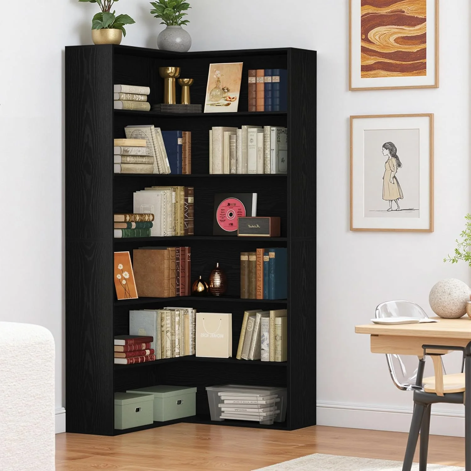 قفسه کتاب گوشه ای ANCTOR، سازمان دهنده قفسه گوشه ای با پشتی، قفسه کتاب و قفسه کتاب گوشه ای 6 طبقه برای اتاق نشیمن، دفتر کار خانگی، مشکی قفسه کتاب گوشه ای ANCTOR، سازمان دهنده قفسه گوشه ای با پشتی، قفسه کتاب و قفسه کتاب گوشه ای 6 طبقه برای اتاق نشیمن، دفتر کار خانگی، مشکی