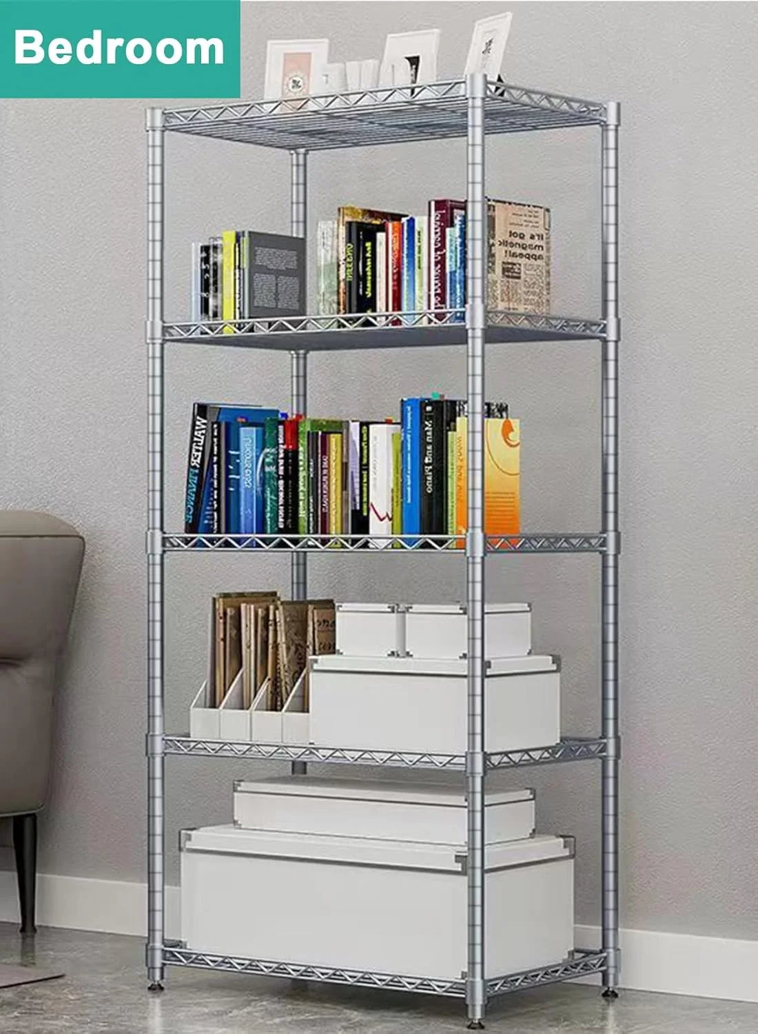 قفسه فلزی 5 طبقه Homarket برای انبار، کمد، آشپزخانه، لباسشویی با ظرفیت 300 کیلوگرم (60x32x150 سانتی متر) قفسه فلزی 5 طبقه Homarket برای انبار، کمد، آشپزخانه، لباسشویی با ظرفیت 300 کیلوگرم (60x32x150 سانتی متر)