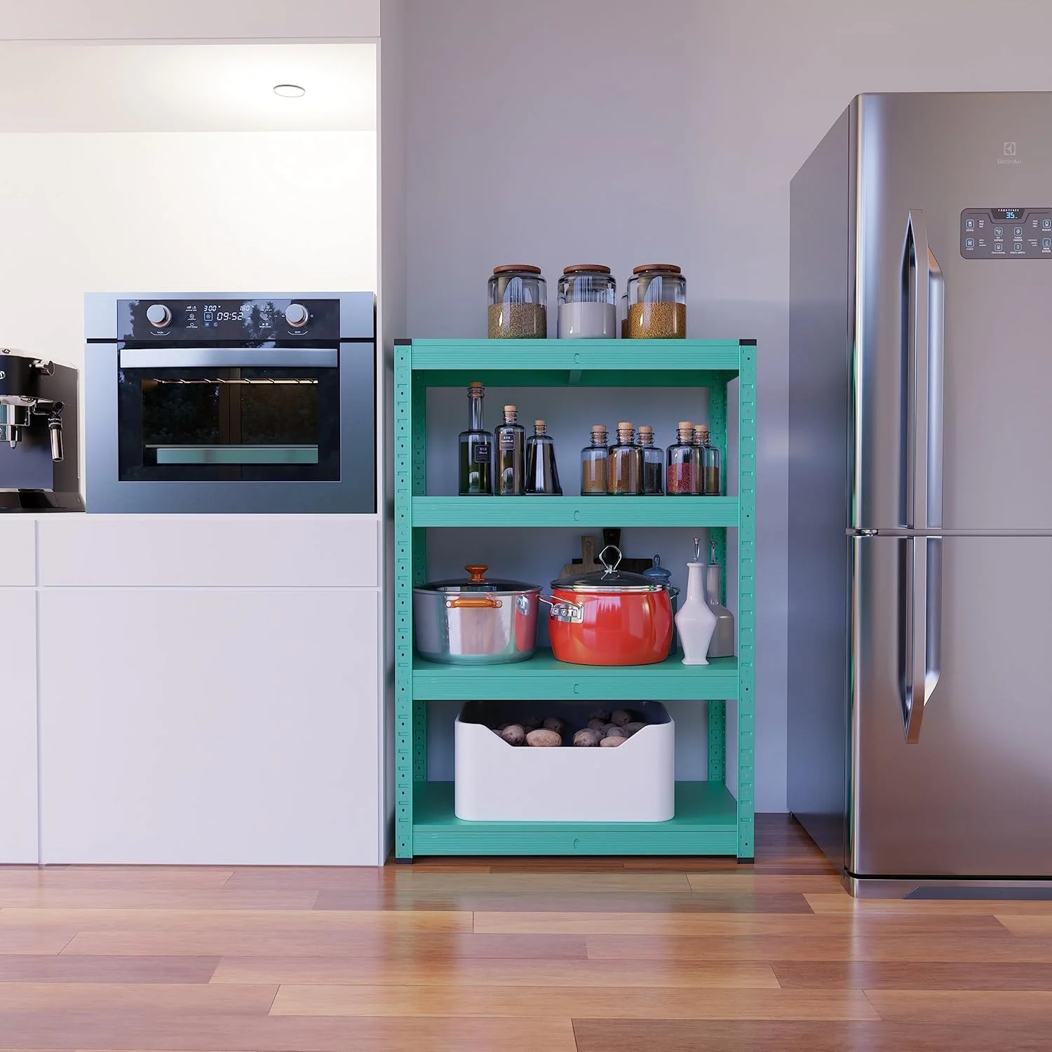 قفسه ذخیره سازی 4 طبقه خیرا - مقاوم، قابل تنظیم، قفسه سازمان دهنده آشپزخانه فولادی برای اتاق خواب، اتاق نشیمن - ظرفیت بار 100 کیلوگرم - 40 عمق x 80 عرض x 115 ارتفاع سانتی متر