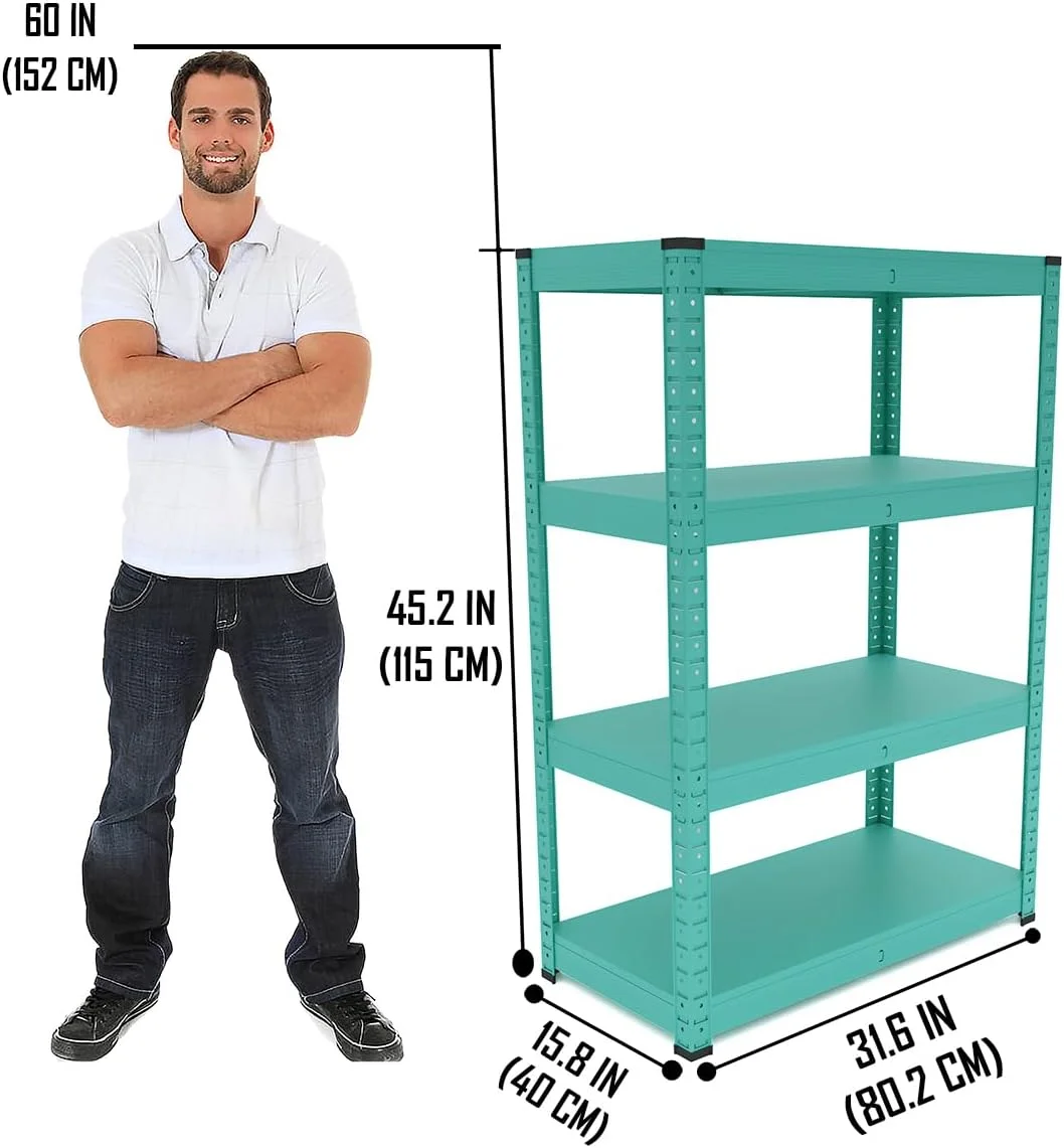 قفسه ذخیره سازی 4 طبقه خیرا - مقاوم، قابل تنظیم، قفسه سازمان دهنده آشپزخانه فولادی برای اتاق خواب، اتاق نشیمن - ظرفیت بار 100 کیلوگرم - 40 عمق x 80 عرض x 115 ارتفاع سانتی متر