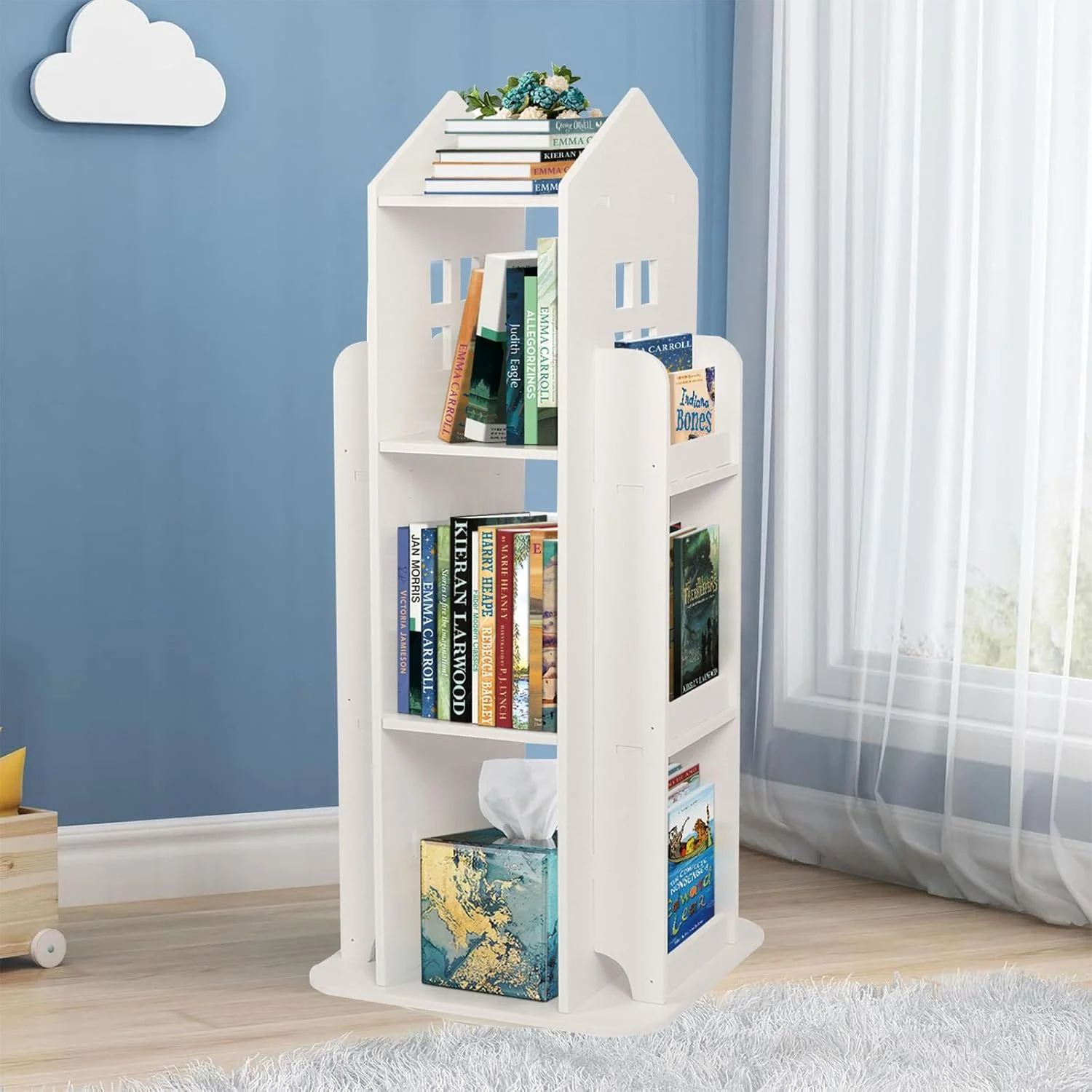 قفسه کتاب گردان Tcatec سه طبقه 360 درجه قفسه کتاب چرخشی کودکان قفسه ایستاده گوشه ای برای نگهداری کتاب