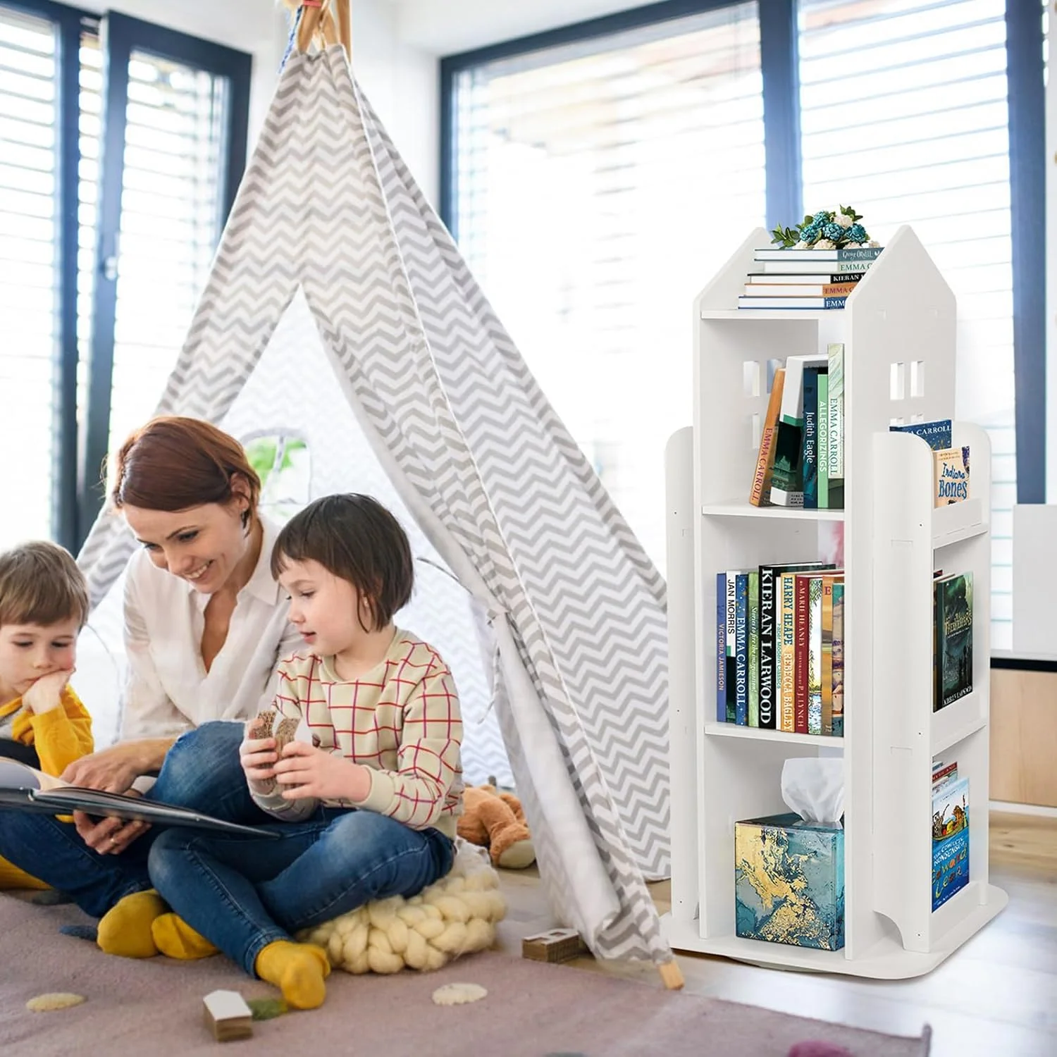 قفسه کتاب گردان Tcatec سه طبقه 360 درجه قفسه کتاب چرخشی کودکان قفسه ایستاده گوشه ای برای نگهداری کتاب قفسه کتاب گردان Tcatec سه طبقه 360 درجه قفسه کتاب چرخشی کودکان قفسه ایستاده گوشه ای برای نگهداری کتاب