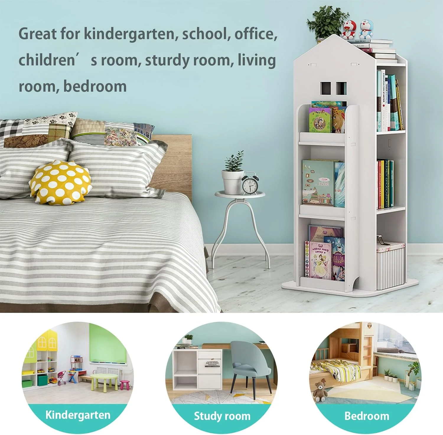 قفسه کتاب گردان Tcatec سه طبقه 360 درجه قفسه کتاب چرخشی کودکان قفسه ایستاده گوشه ای برای نگهداری کتاب قفسه کتاب گردان Tcatec سه طبقه 360 درجه قفسه کتاب چرخشی کودکان قفسه ایستاده گوشه ای برای نگهداری کتاب