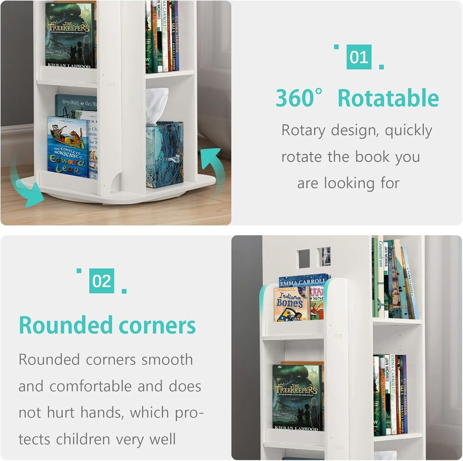 قفسه کتاب گردان Tcatec سه طبقه 360 درجه قفسه کتاب چرخشی کودکان قفسه ایستاده گوشه ای برای نگهداری کتاب قفسه کتاب گردان Tcatec سه طبقه 360 درجه قفسه کتاب چرخشی کودکان قفسه ایستاده گوشه ای برای نگهداری کتاب