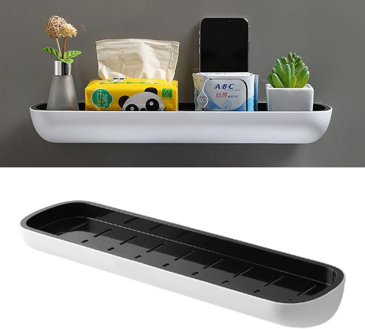 قفسه حمام IBAMA، قفسه نگهداری، نگهدارنده دیواری شامپو، ادویه جات، سازمان دهنده دوش، لوازم جانبی حمام سفید بدون میله مشکی 01، BSSTG01-BK