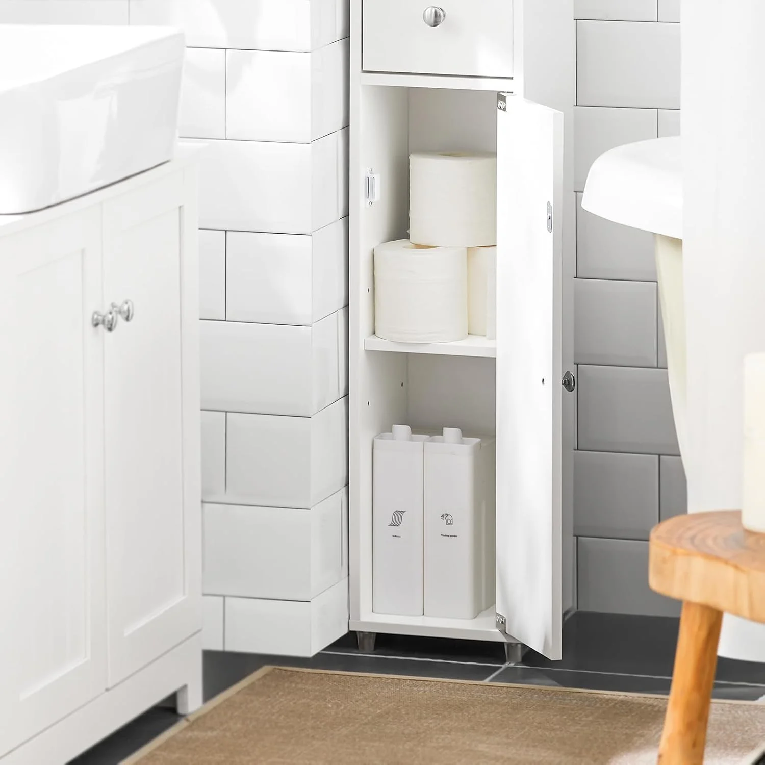 کابینت حمام SoBuy، کابینت ذخیره سازی با کشو، کابینت بلند باریک، قفسه سازمان دهنده آشپزخانه، قفسه کوچک مستقل برای اتاق نشیمن، راهرو، 20x20x180 سانتی متر خزانة طويلة BZR34-W کابینت حمام SoBuy، کابینت ذخیره سازی با کشو، کابینت بلند باریک، قفسه سازمان دهنده آشپزخانه، قفسه کوچک مستقل برای اتاق نشیمن، راهرو، 20x20x180 سانتی متر خزانة طويلة BZR34-W