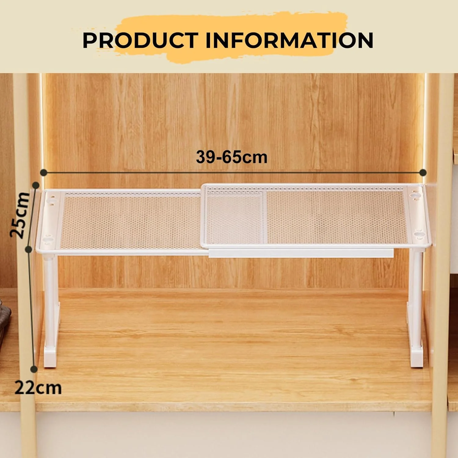 قفسه فشاری کمد قابل انباشت Beauenty، قفسه فلزی قابل گسترش، جداکننده تقسیم کننده DIY قابل تنظیم برای کمد لباس، کابینت، آشپزخانه (عرض 39-65 سانتی متر/25 سانتی متر)، 1 عدد