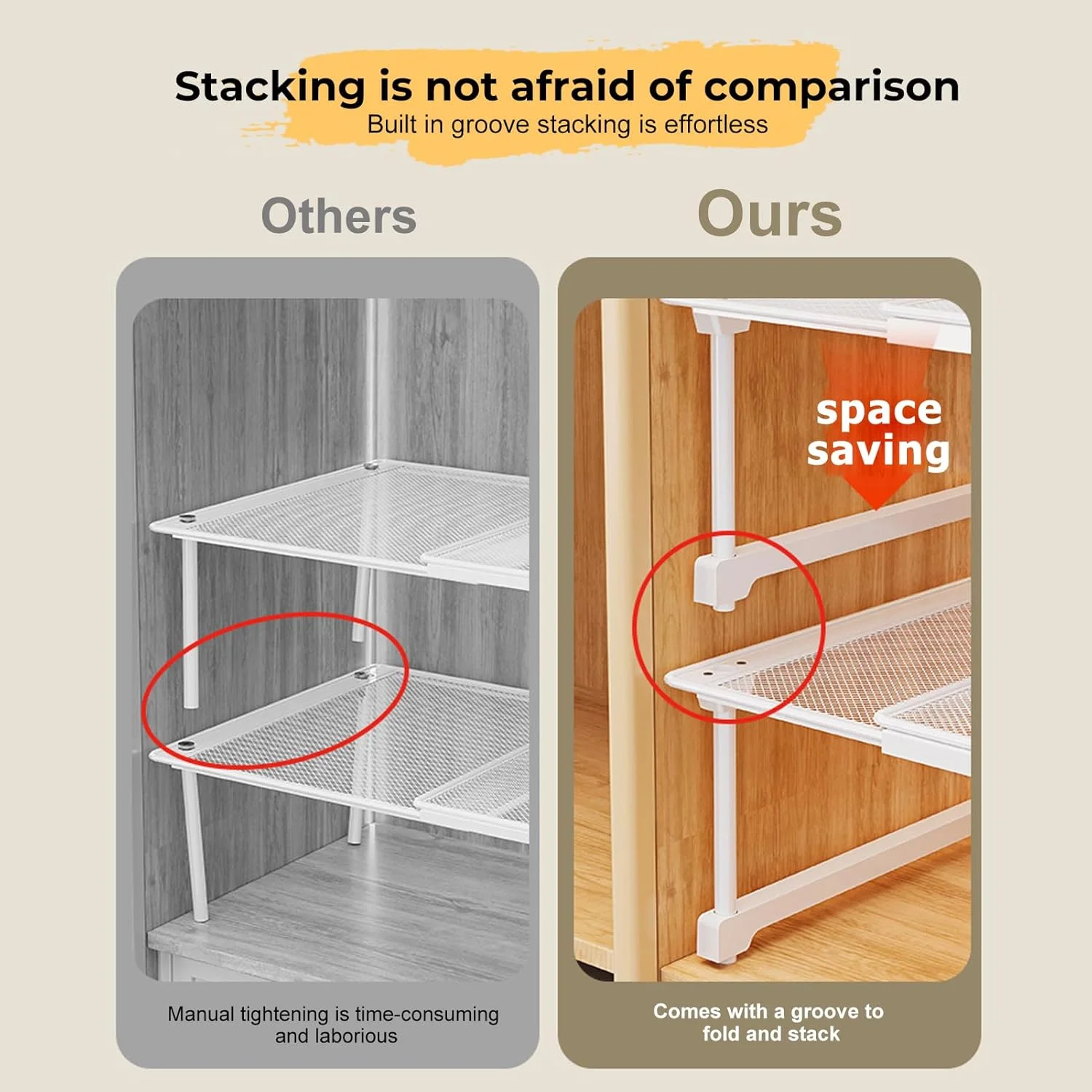 قفسه فشاری کمد قابل انباشت Beauenty، قفسه فلزی قابل گسترش، جداکننده تقسیم کننده DIY قابل تنظیم برای کمد لباس، کابینت، آشپزخانه (عرض 39-65 سانتی متر/25 سانتی متر)، 1 عدد