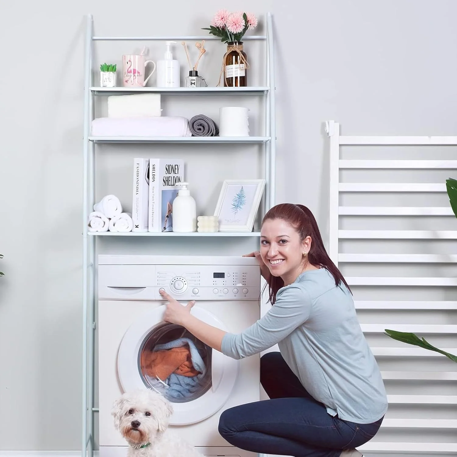 قفسه ذخیره سازی ماشین لباسشویی Sulfar | قفسه حمام 3 طبقه | قفسه توالت صرفه جویی در فضا | بدون نیاز به سوراخ کاری | مونتاژ آسان | سفید | 25 x 65 x 166 سانتی متر