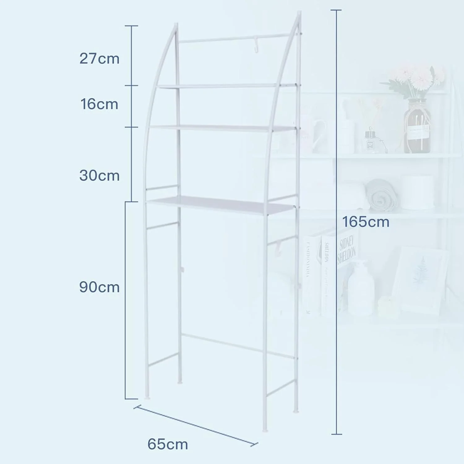 قفسه ذخیره سازی ماشین لباسشویی Sulfar | قفسه حمام 3 طبقه | قفسه توالت صرفه جویی در فضا | بدون نیاز به سوراخ کاری | مونتاژ آسان | سفید | 25 x 65 x 166 سانتی متر