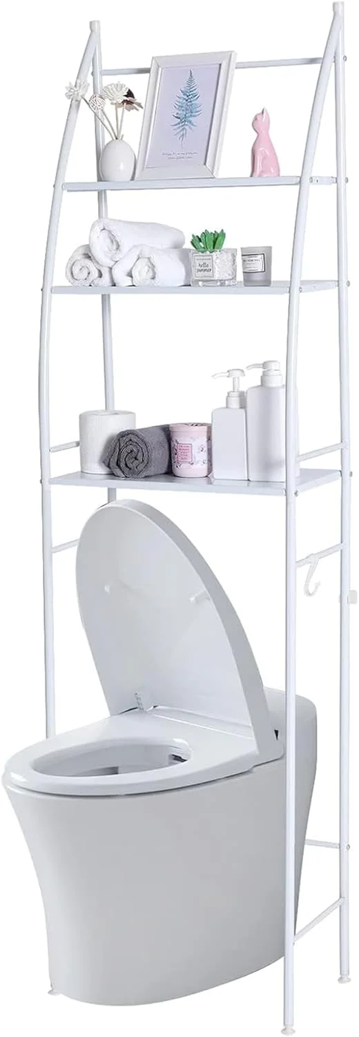 قفسه حمام سولفار 3 طبقه، قفسه ذخیره سازی توالت، نصب آسان، بدون نیاز به سوراخ کاری، سازمان دهنده توالت، قفسه های حمام (سفید)