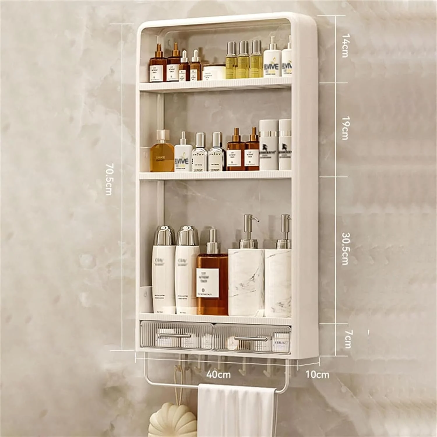 قفسه حمام دیواری NOGOO، قفسه نگهداری آویز دوش چسبی 3 طبقه با میله حوله و قلاب، سازمان دهنده لوازم آرایشی قفسه شناور، قفسه های کاربردی برای حمام اتاق نشیمن، قفسه ادویه آشپزخانه