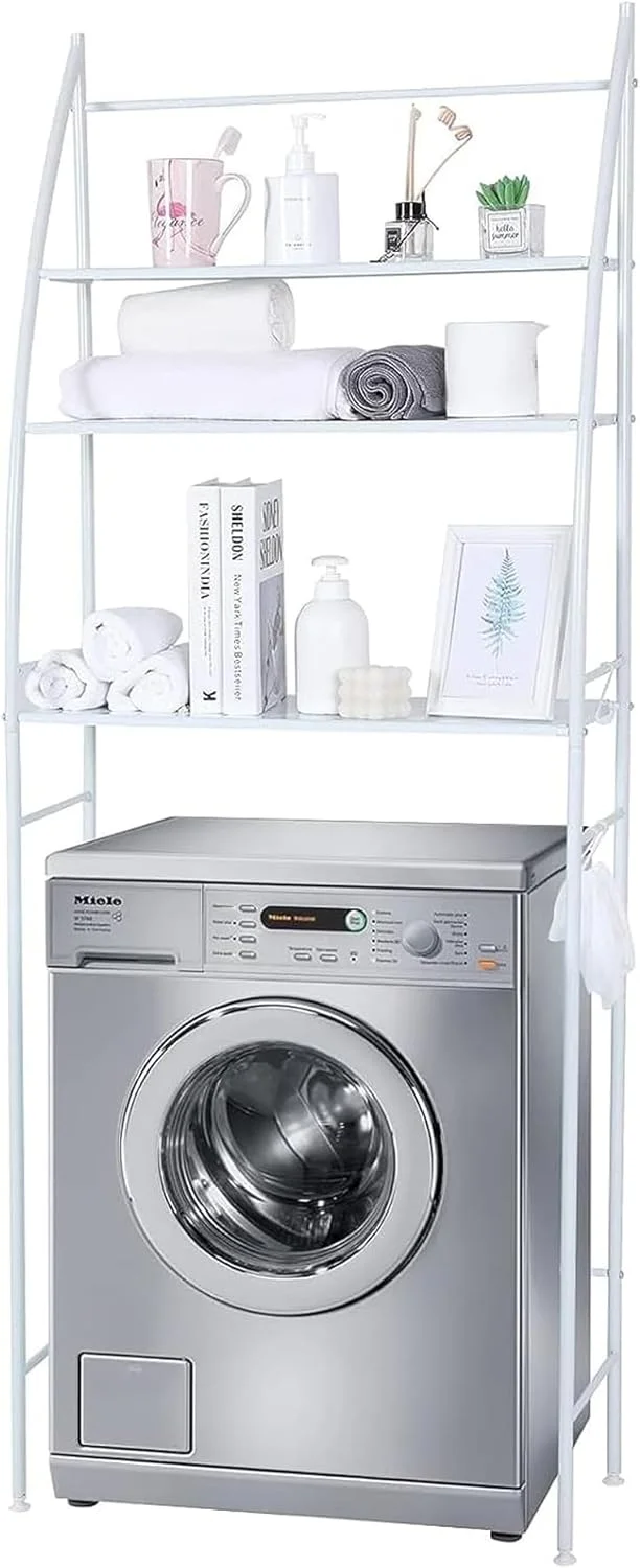 قفسه ذخیره سازی ماشین لباسشویی 3 طبقه Sulfar | قفسه سازمان دهنده حمام بدون نیاز به سوراخ کاری برای توالت، سینک و قسمت لباسشویی | پایه صرفه جویی در فضا - سفید 25x65x166 سانتی متر (1 عدد)
