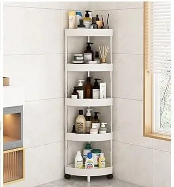 قفسه حمام هالایایا، قفسه گوشه ای، سبد نگهداری وسایل حمام، قفسه پلاستیکی، قفسه ضد زنگ آشپزخانه و حمام (سفید، 5 طبقه، مثلثی)